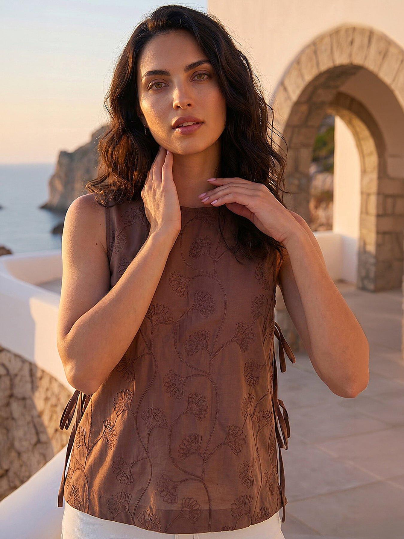 Roman Dusk Embroidered Tie Side Top