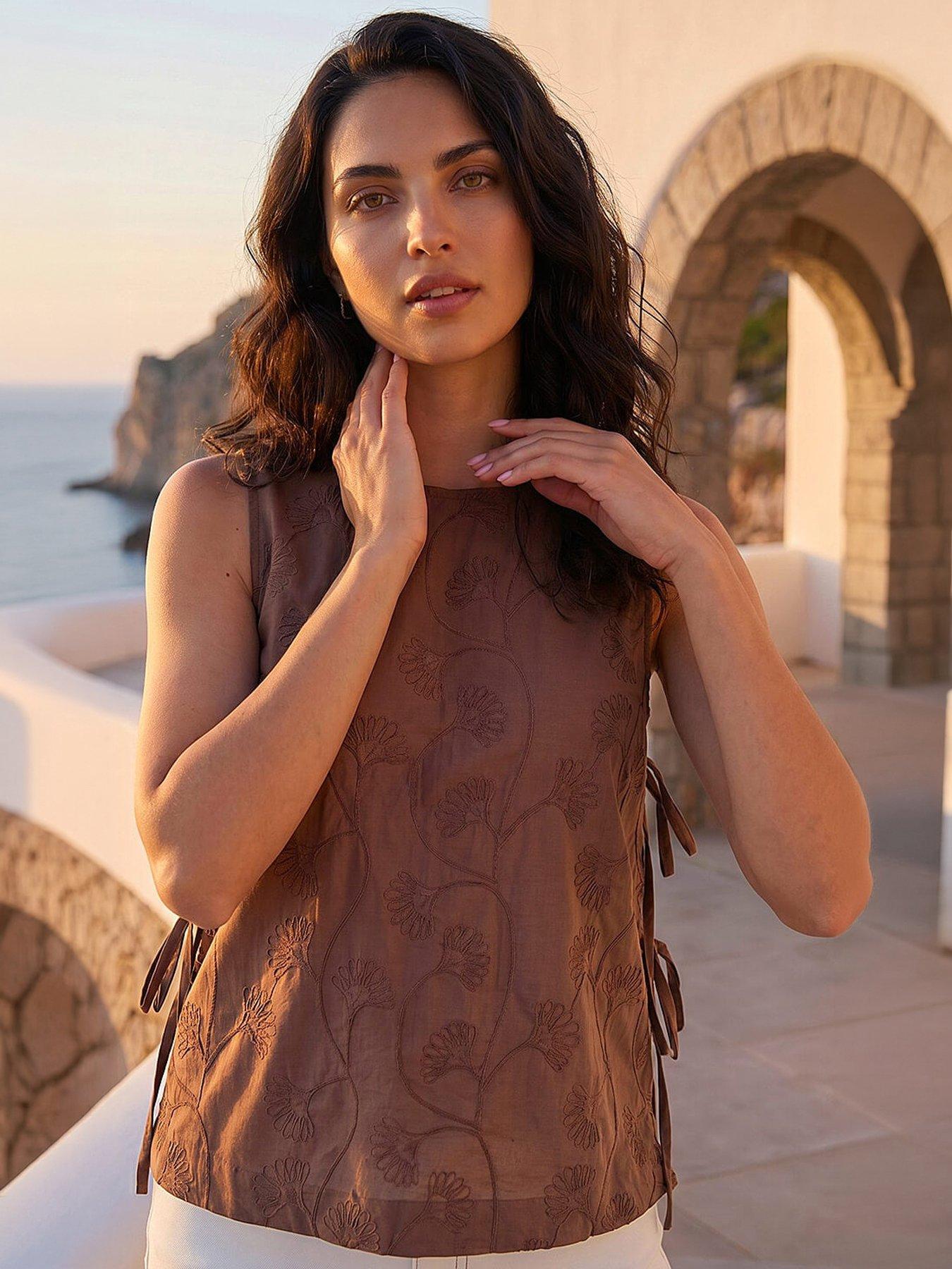 Roman Dusk Embroidered Tie Side Top