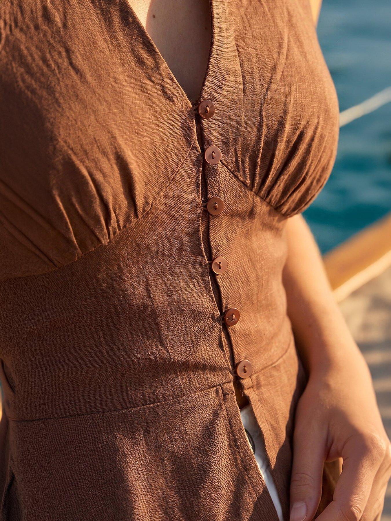 Image 2 of 4 of Roman Dusk Linen Blend Halter Neck Top