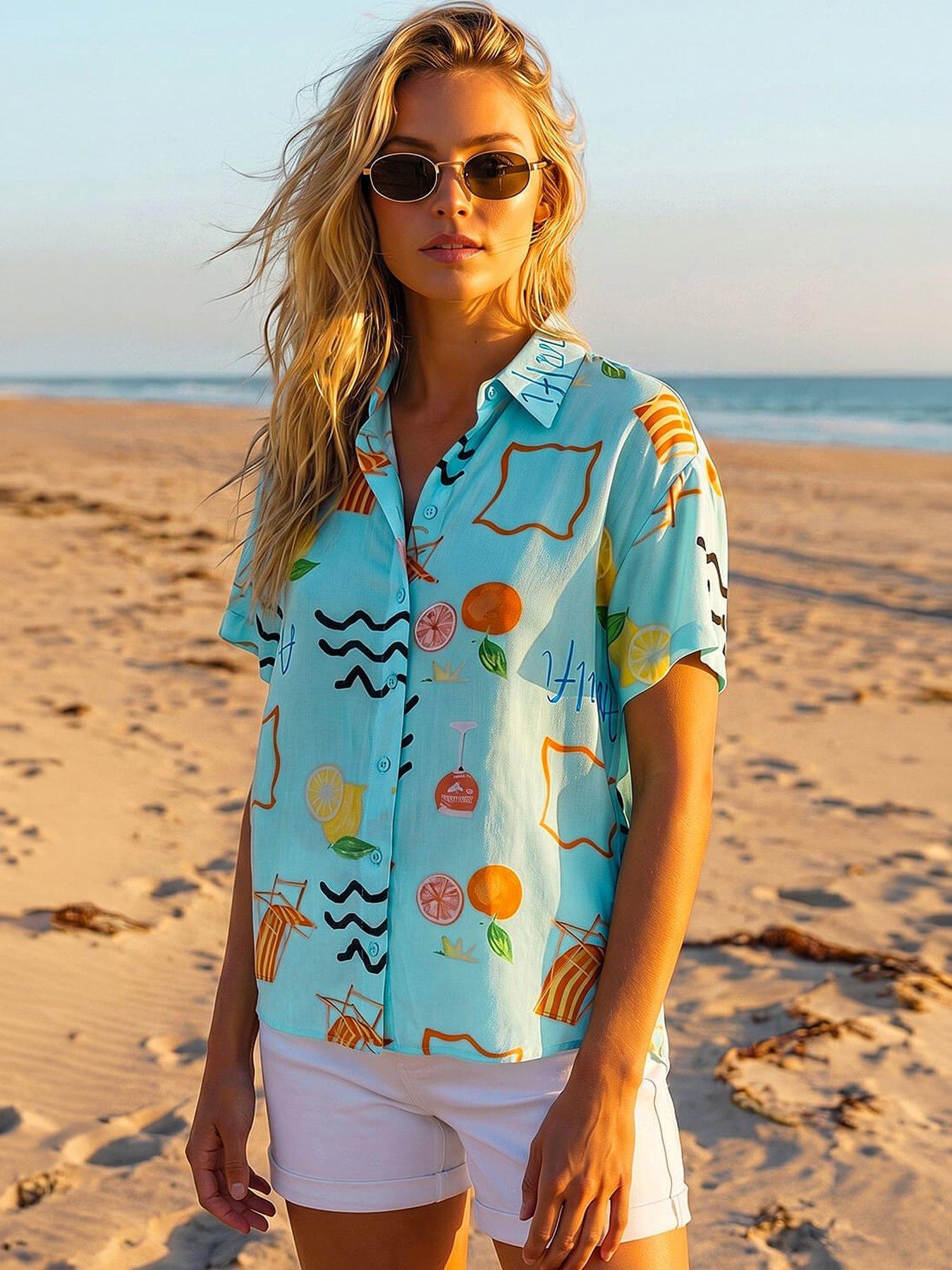 Roman Dusk Beach Print Shirt