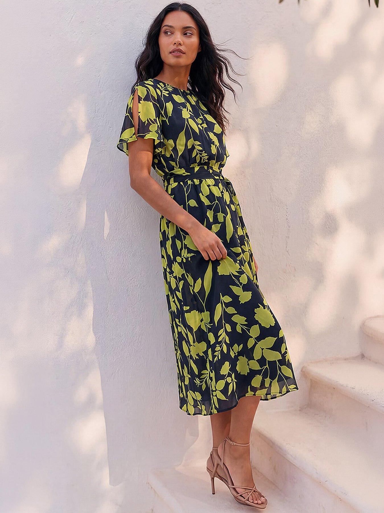 Image 1 of 4 of Roman Floral Split Sleeve Midi Dress
