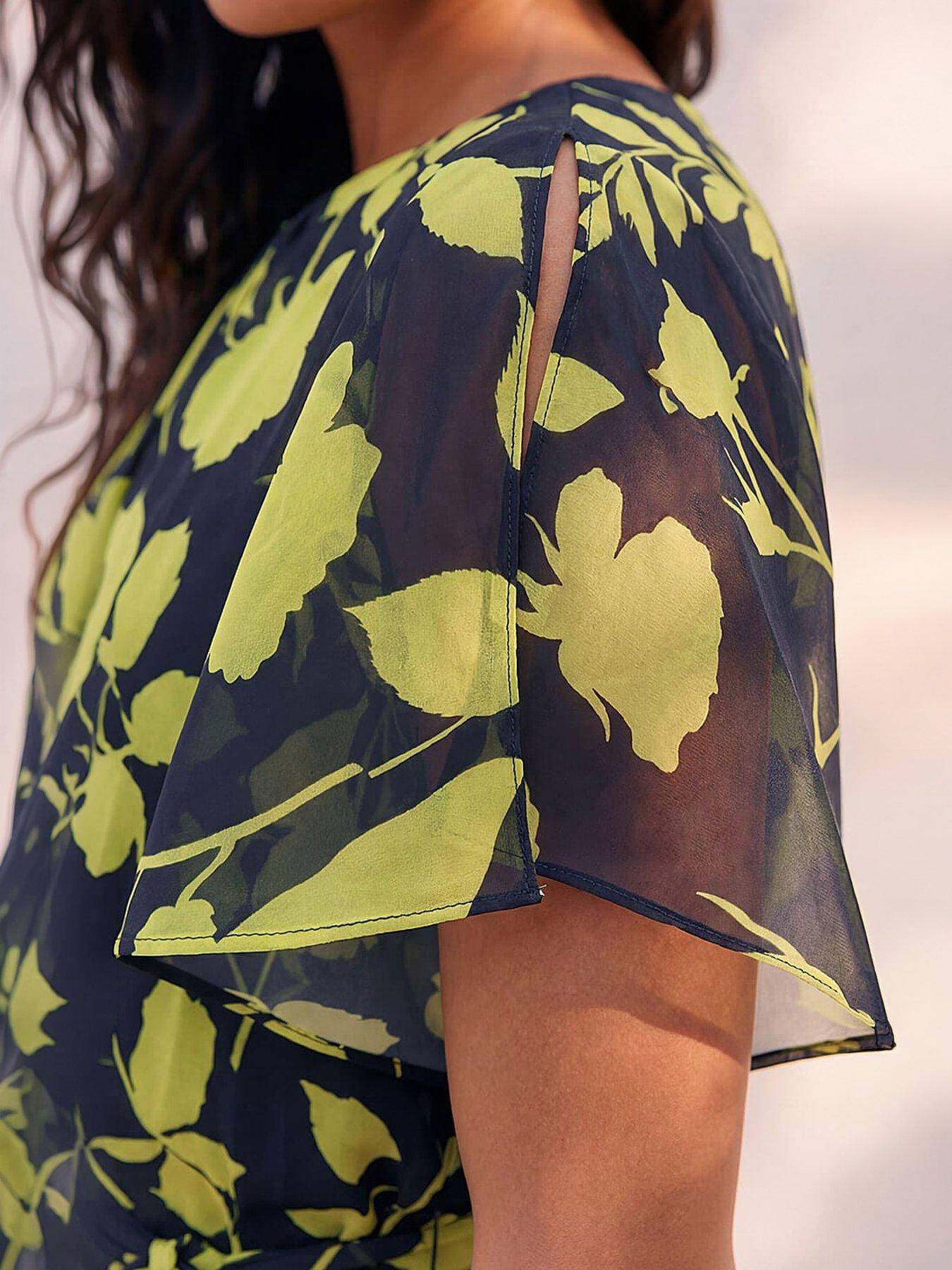 Image 2 of 4 of Roman Floral Split Sleeve Midi Dress