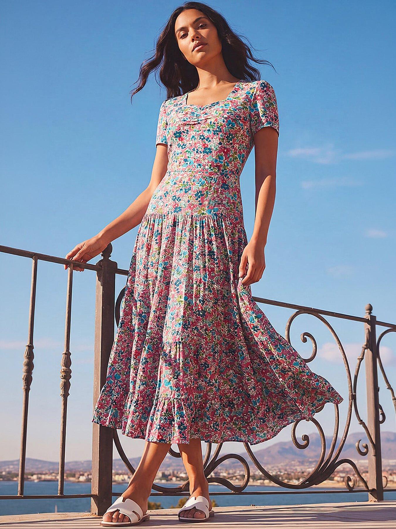 Roman Floral Ruched Midi Dress