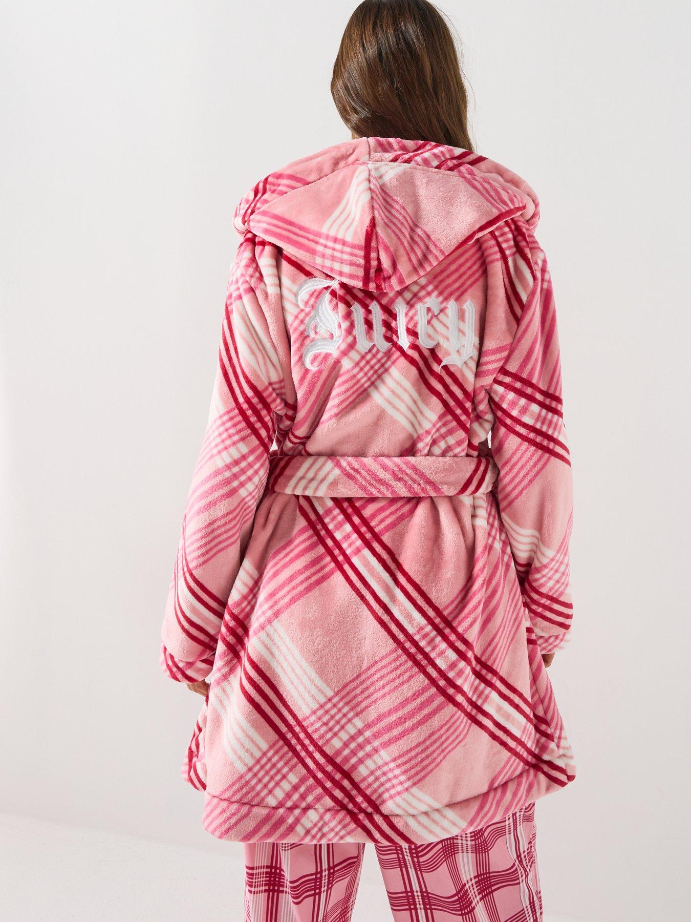 Image 2 of 5 of Juicy Couture Womens Lottie Plush Hooded Tie Belt Dressing Gown - Pink