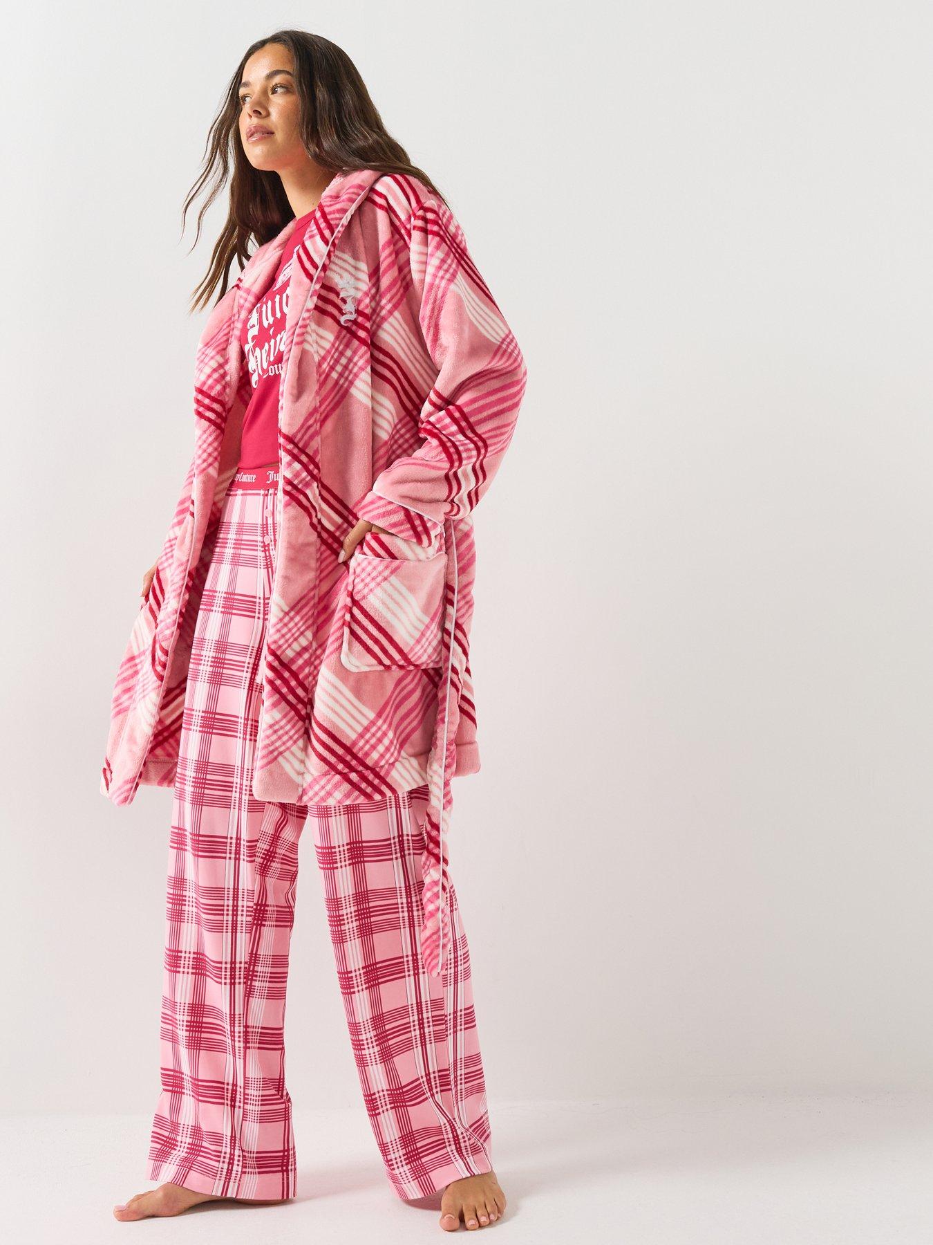 Image 3 of 5 of Juicy Couture Womens Lottie Plush Hooded Tie Belt Dressing Gown - Pink