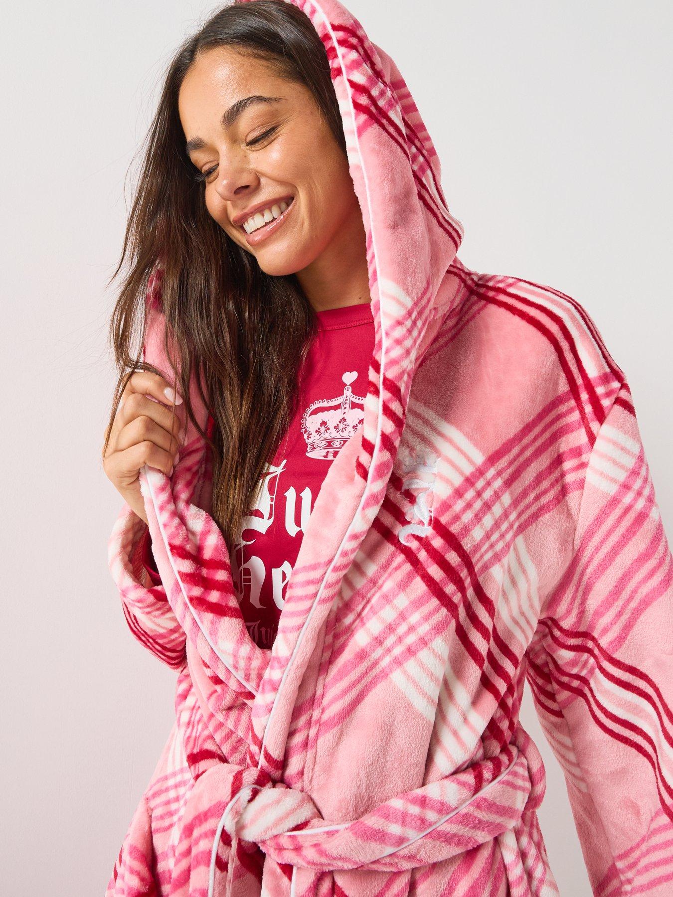 Image 4 of 5 of Juicy Couture Womens Lottie Plush Hooded Tie Belt Dressing Gown - Pink