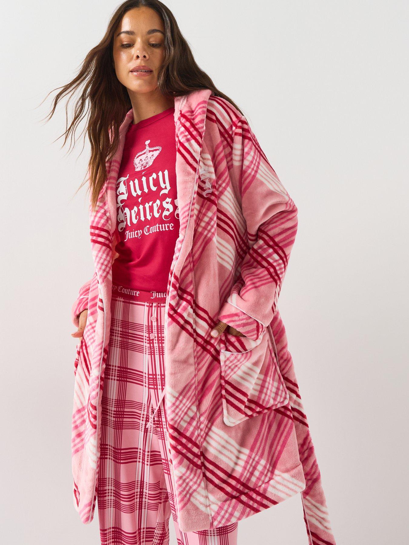 Image 5 of 5 of Juicy Couture Womens Lottie Plush Hooded Tie Belt Dressing Gown - Pink
