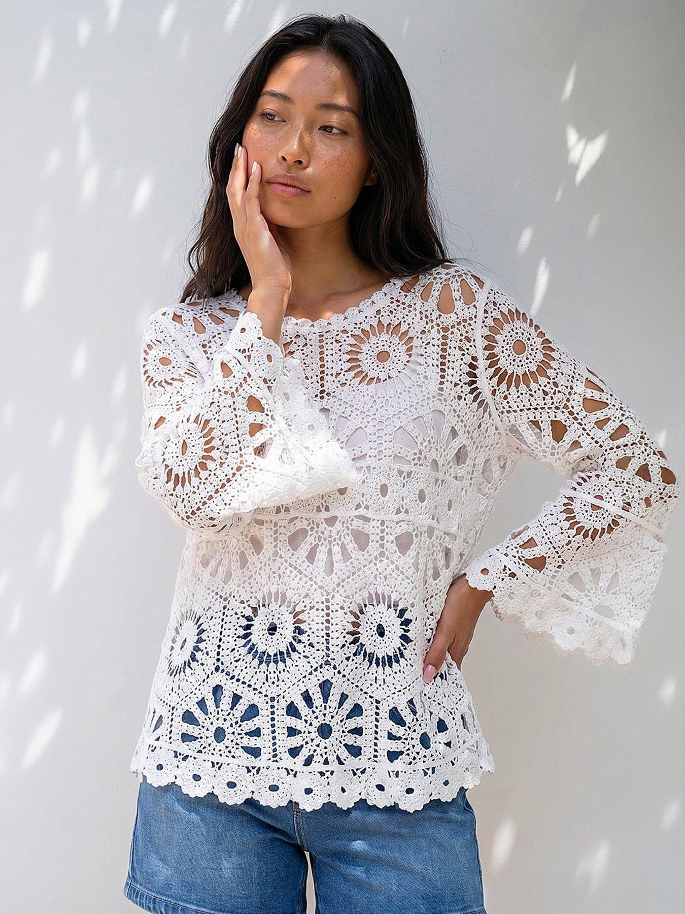 Roman Petite Crochet Flare Sleeve Top