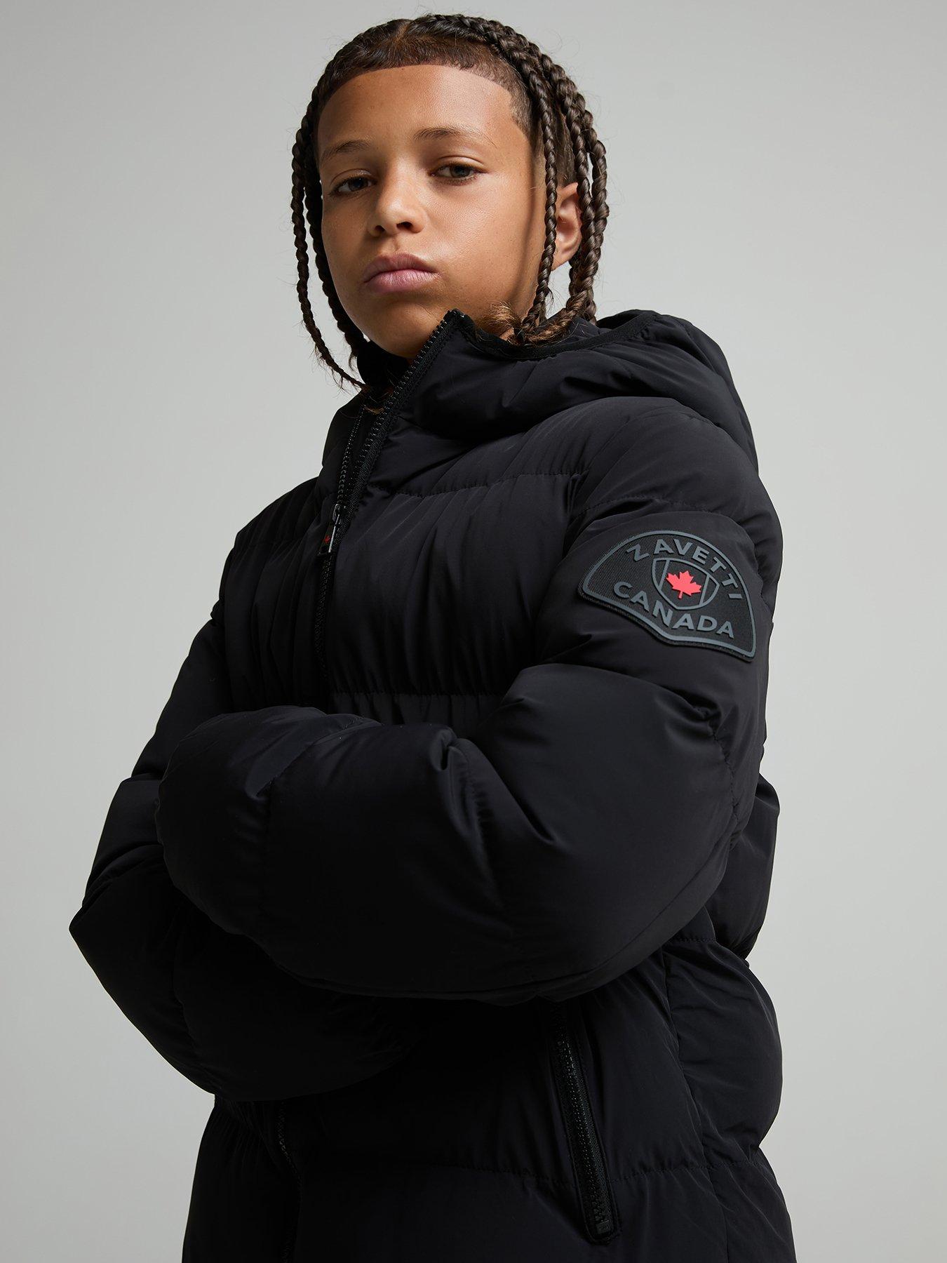 Zavetti Canada Kids' Dalzino Puffer Jacket with Hood and Zip Fastening - Black