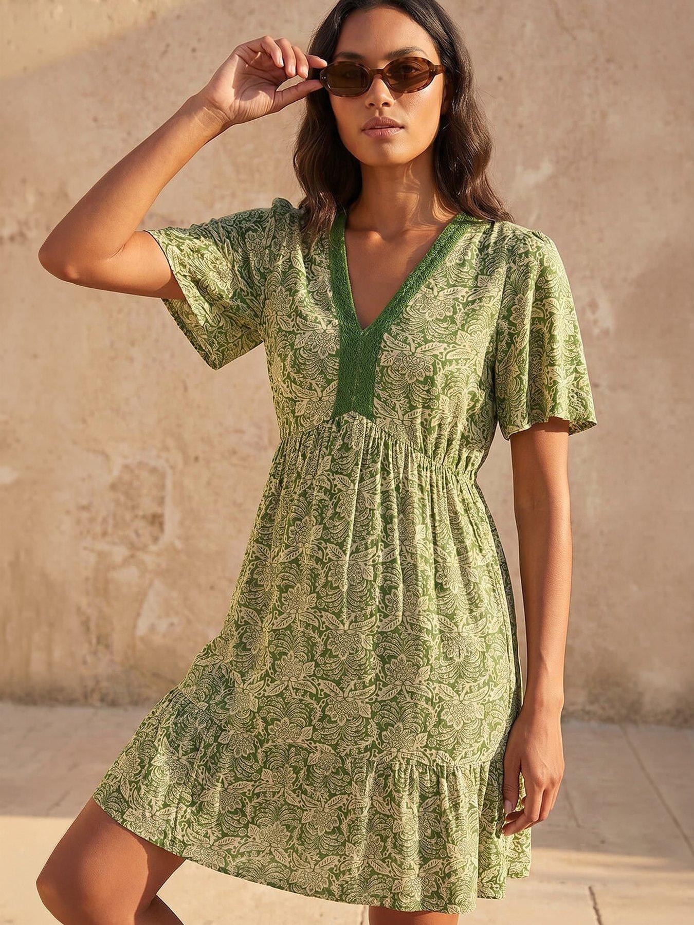 Image 4 of 4 of Roman Abstract Lace Trim Dress