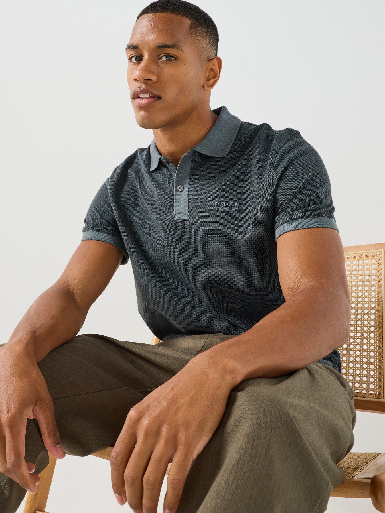 Barbour International Men's Morley Oxford Polo Shirt with Tonal Logo Detail - Blue