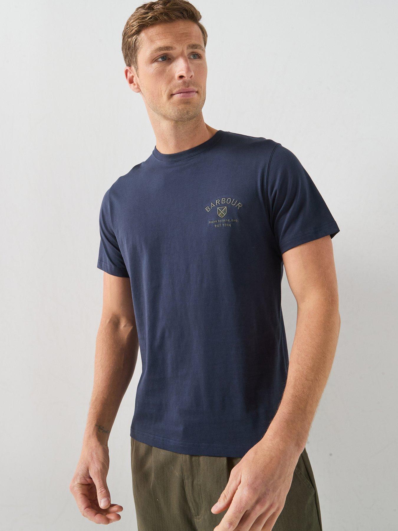 Barbour Tartan Tailored Crest Logo T-Shirt, Navy, Size L, Men