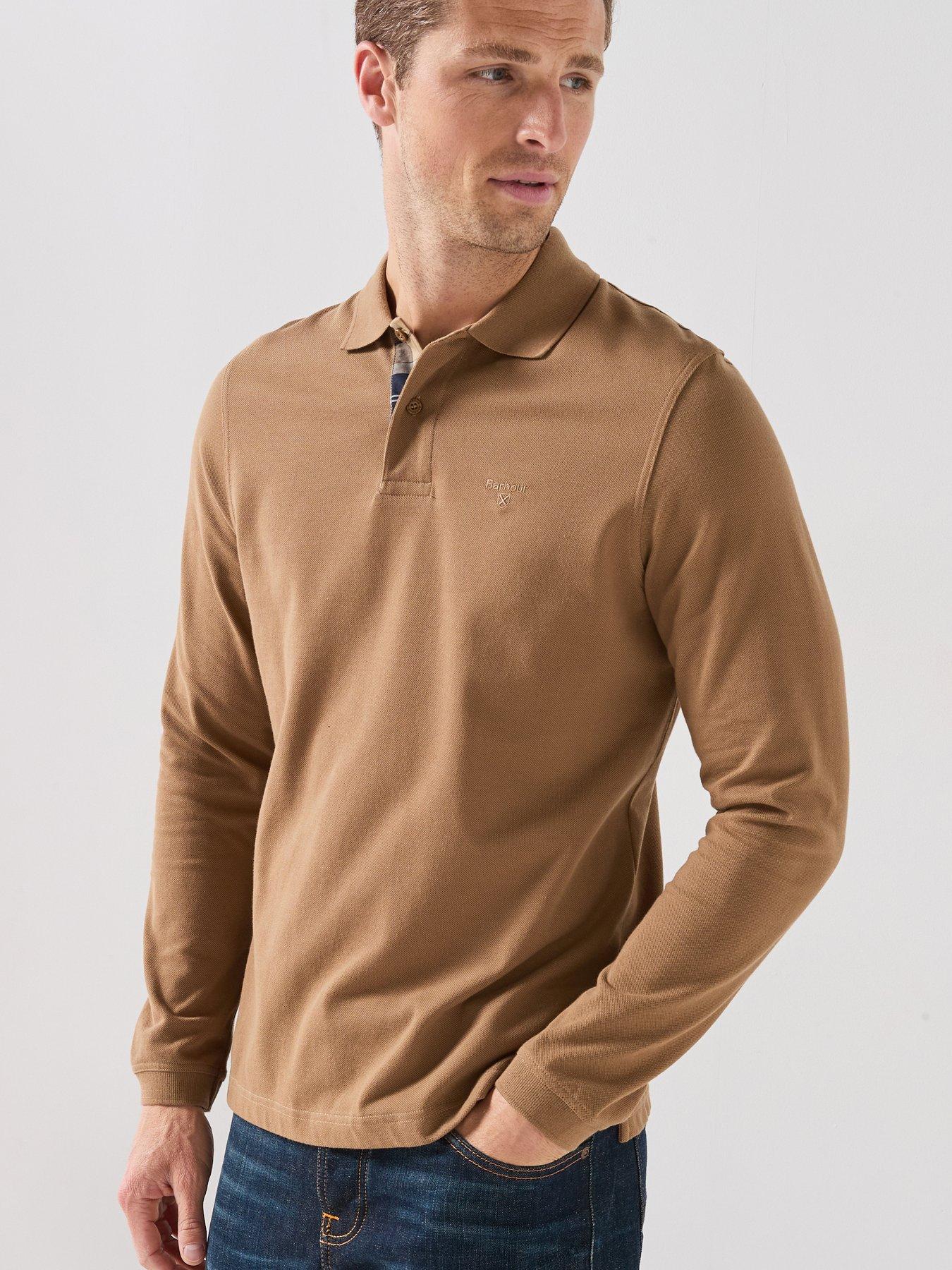 Barbour Essential Long Sleeve Sports Polo, Beige, Size 2Xl, Men