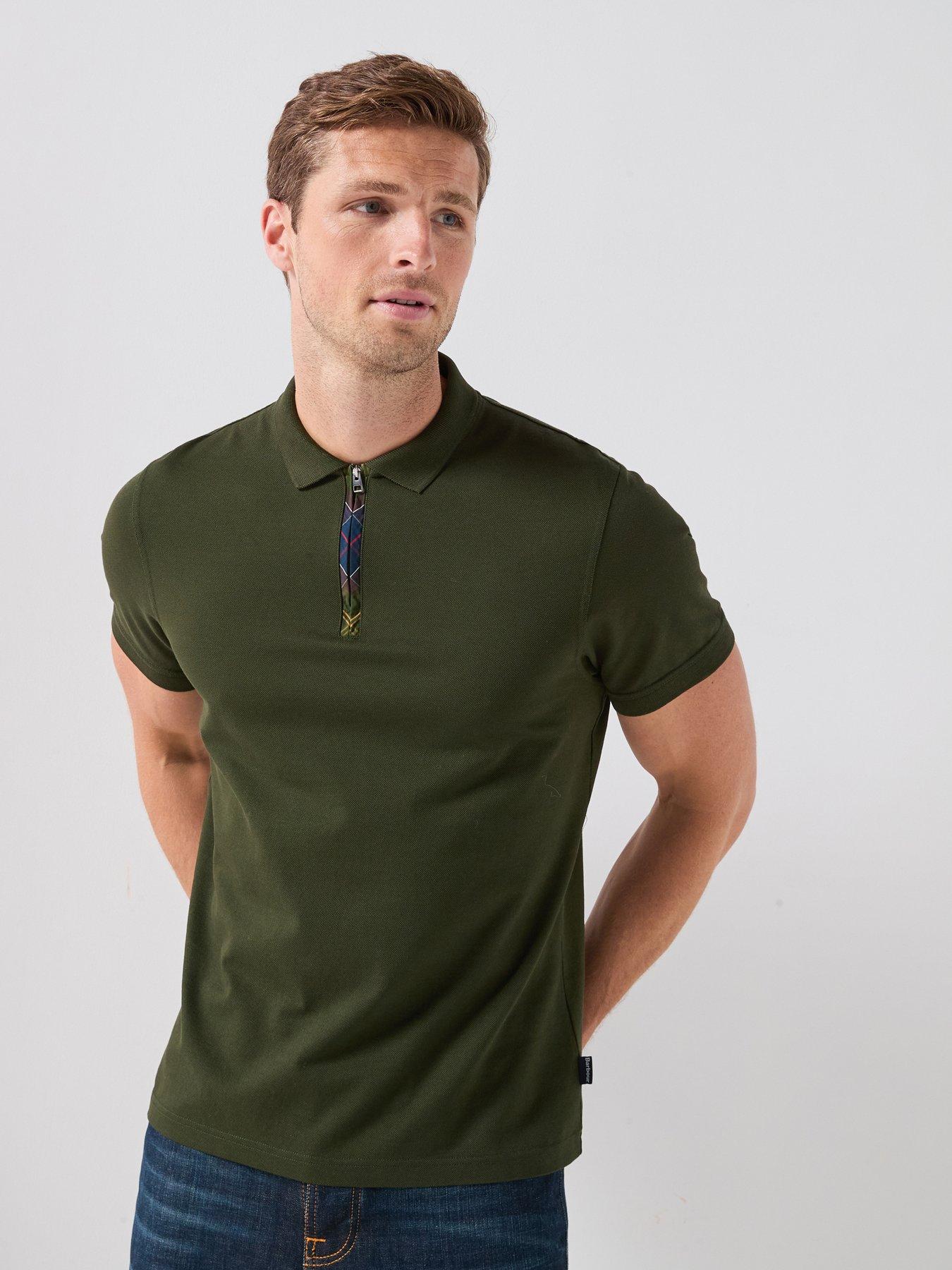 Barbour Stately Zip Tartan Polo Shirt, Green, Size L, Men