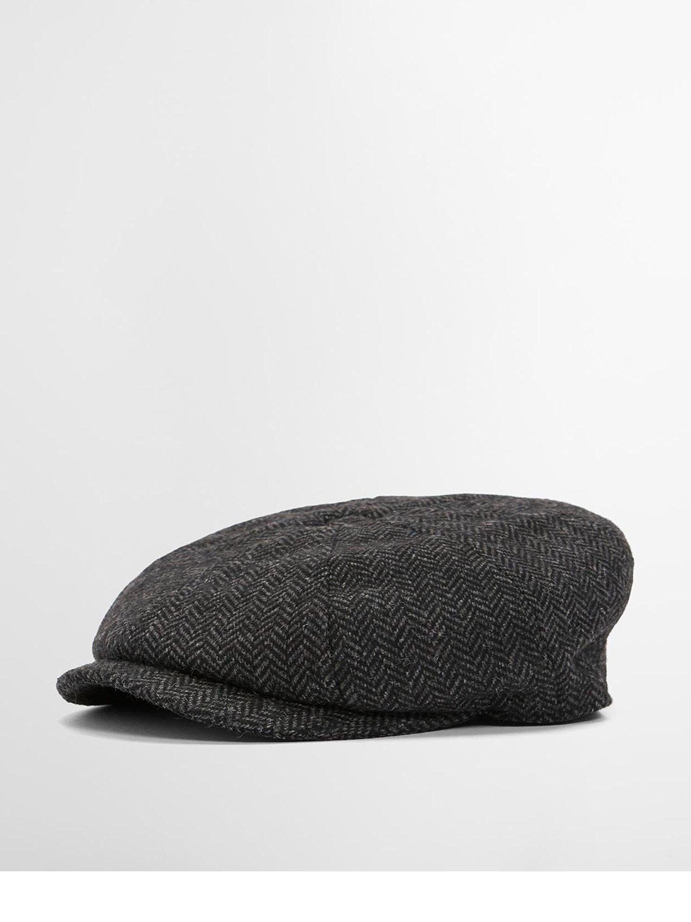 Image 1 of 4 of Barbour Mens Fyne Textured Tweed Herringbone Baker Boy Cap - Grey
