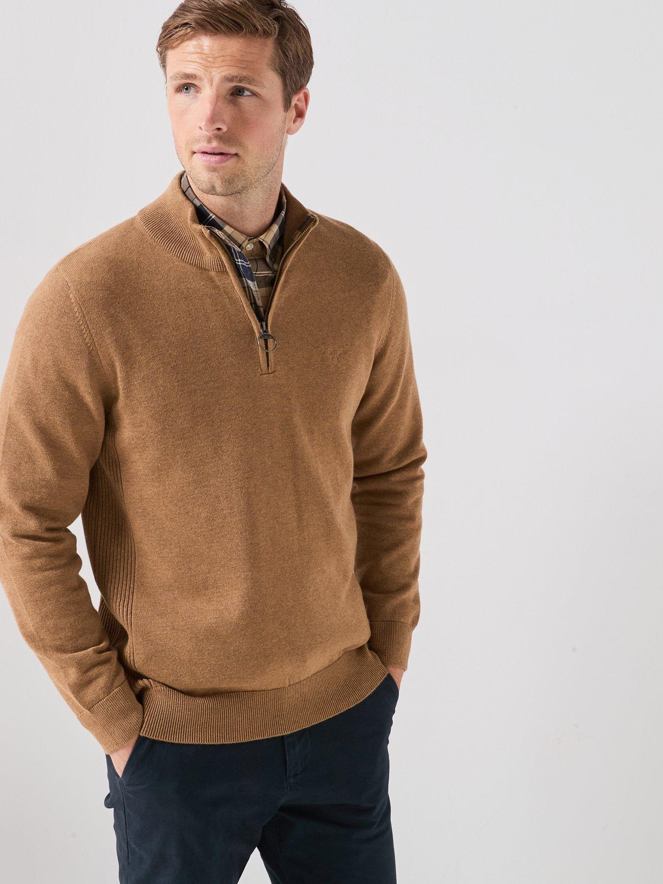 Barbour Cotton Half Zip Knitted Jumper, Beige, Size Xl, Men