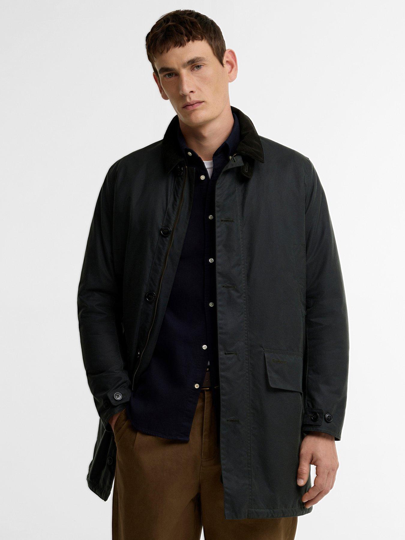 Barbour Men's Waxed Cotton Mac Coat, Black, Size S, Men