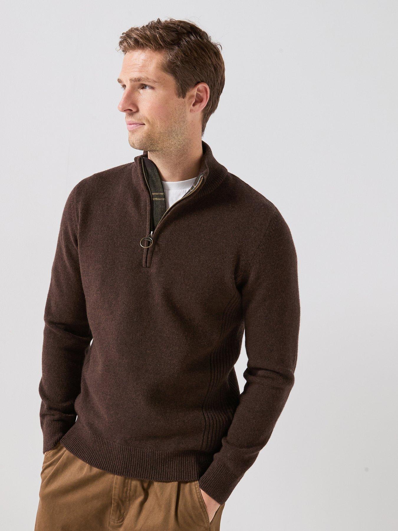 Barbour Mens Holden Half Zip Tartan Inserts Jumper, Brown, Size 2Xl, Men