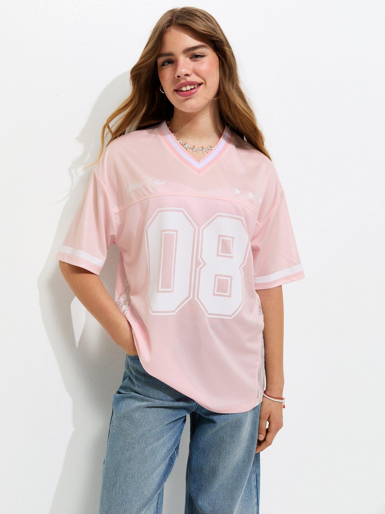 New Look 915 Girls Lace Insert Football Top - Light Pink