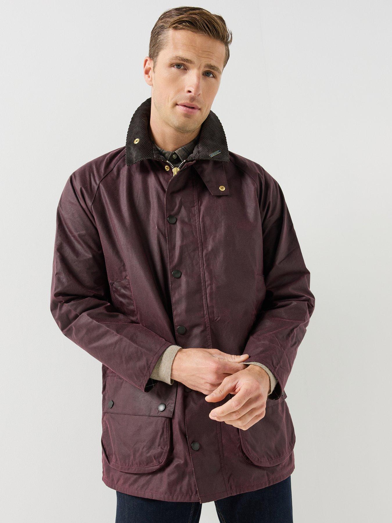 Barbour Men's Barbour Waxed Utility Jacket with Cord Collar - Burgundy