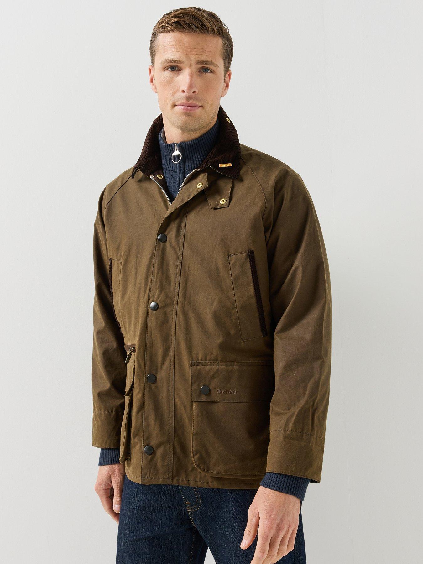 Barbour Men's Barbour Waxed Utility Jacket with Cord Collar - Brown
