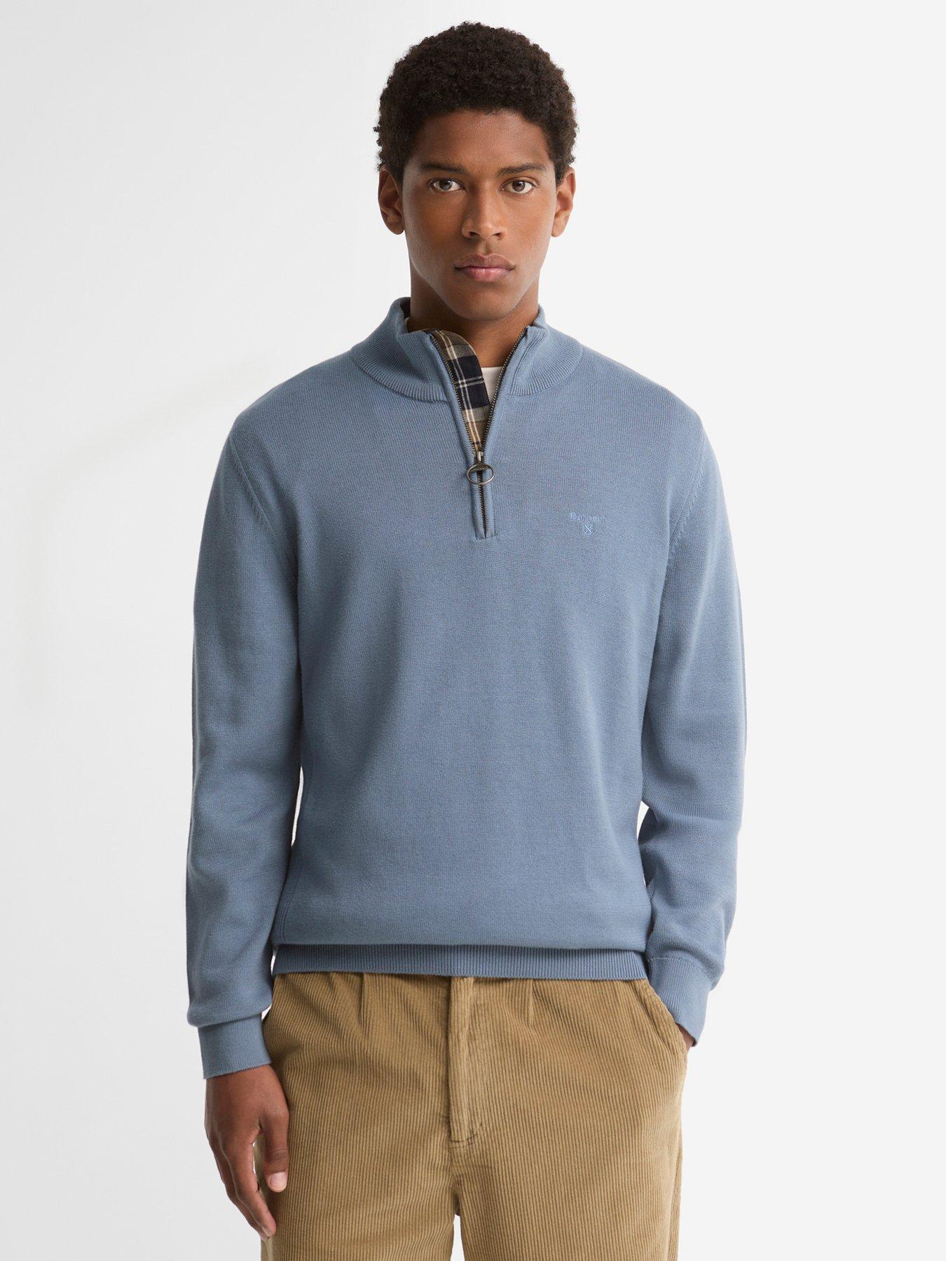 Barbour Cotton Half Zip Knitted Jumper - Light Blue
