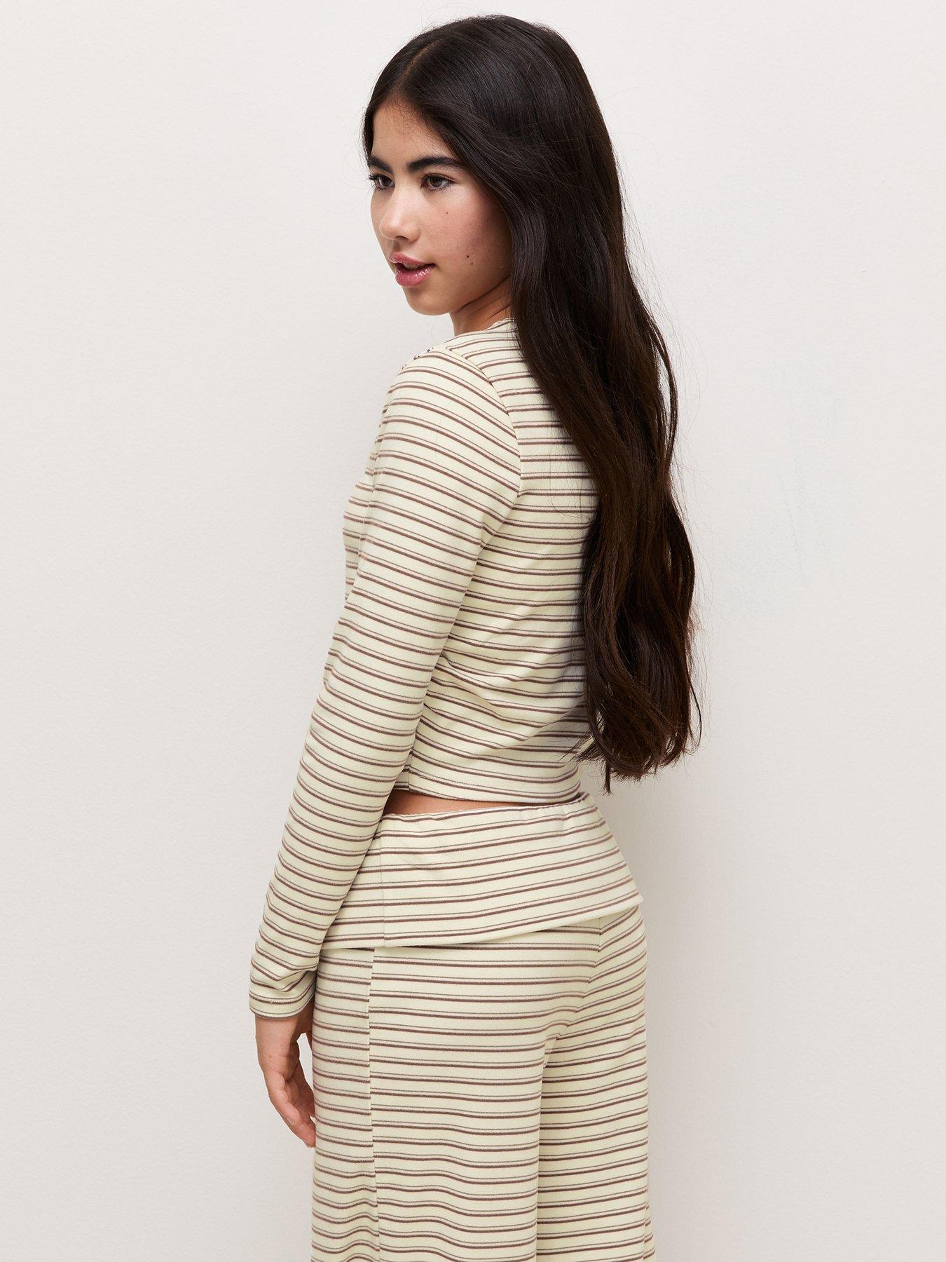 Image 2 of 6 of New Look 915 Girls Toni Stripe Long Sleeve T-Shirt - White