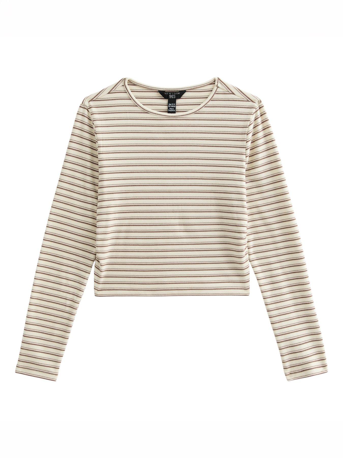 Image 6 of 6 of New Look 915 Girls Toni Stripe Long Sleeve T-Shirt - White