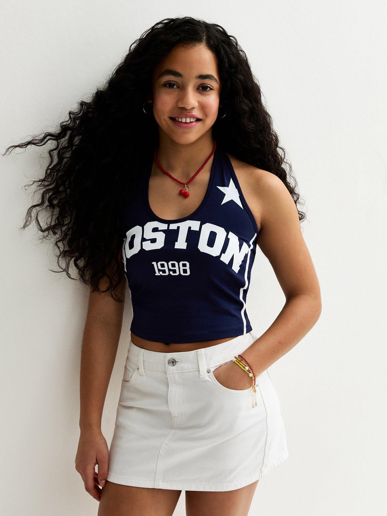 Image 1 of 5 of New Look 915 Girls Boston 1998 Halterneck Crop Top - Navy