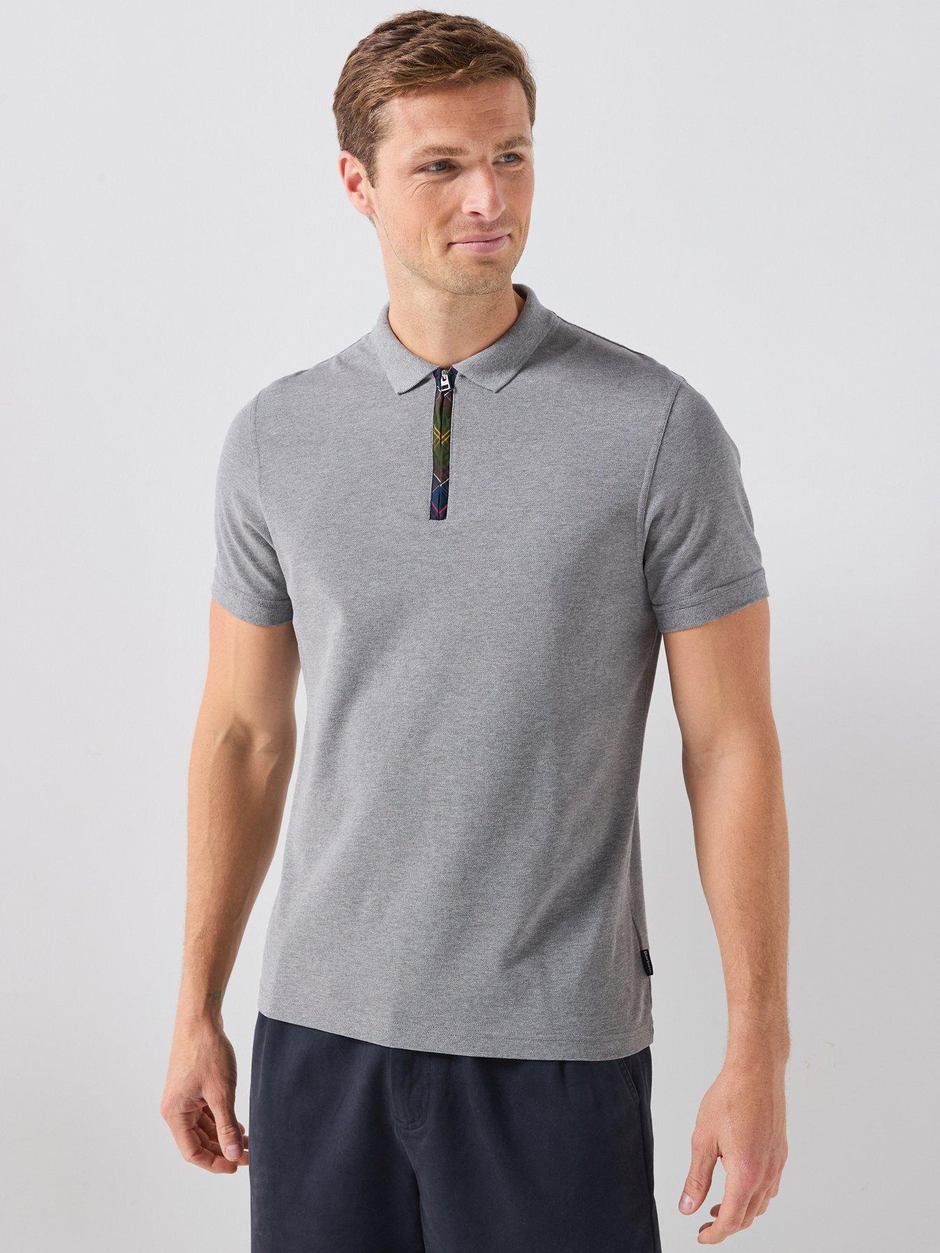 Barbour Stately Zip Tartan Polo Shirt, Grey, Size M, Men
