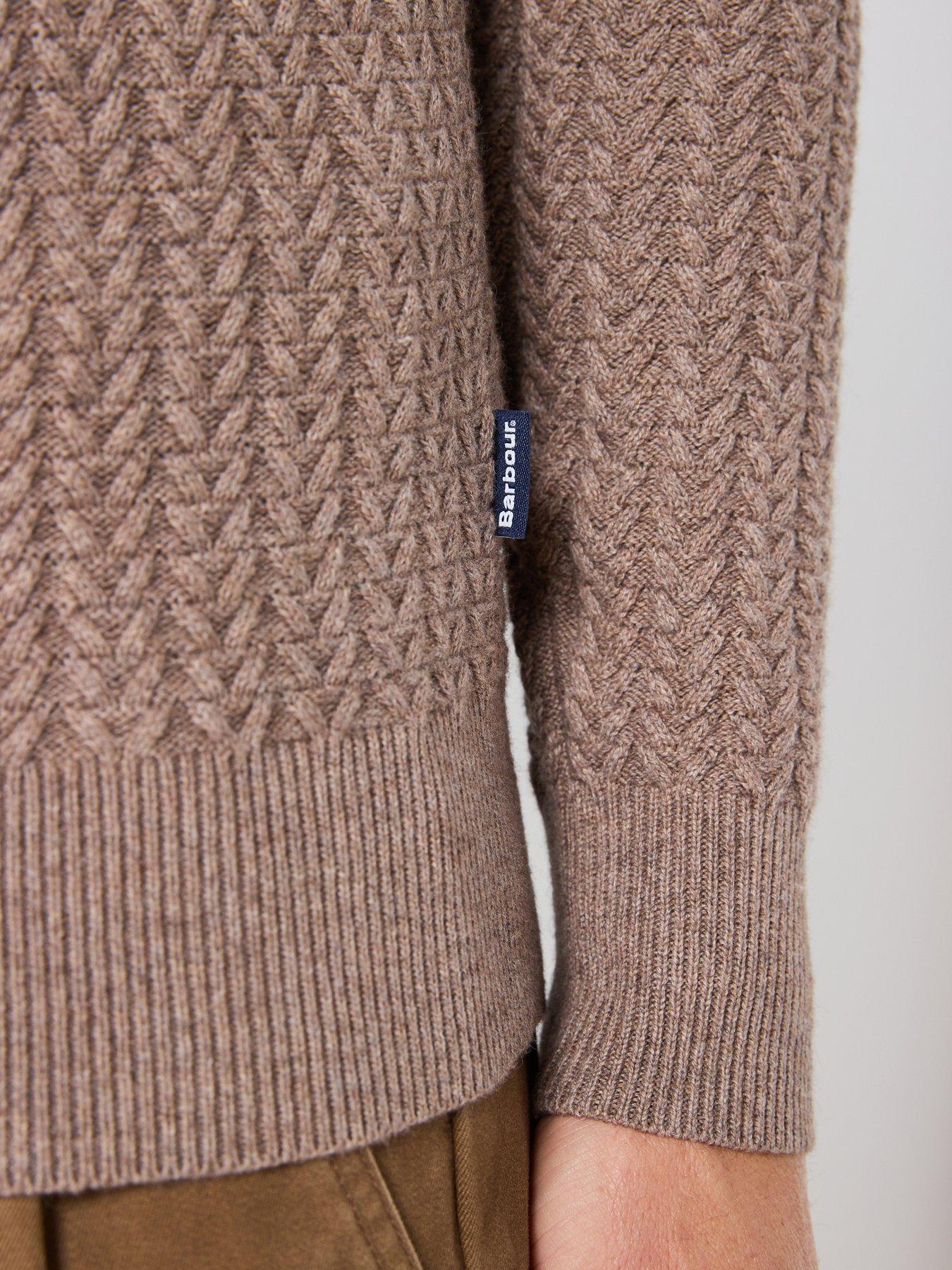 Image 4 of 6 of Barbour Herringbone Textured Zip Knitted Jumper - Beige