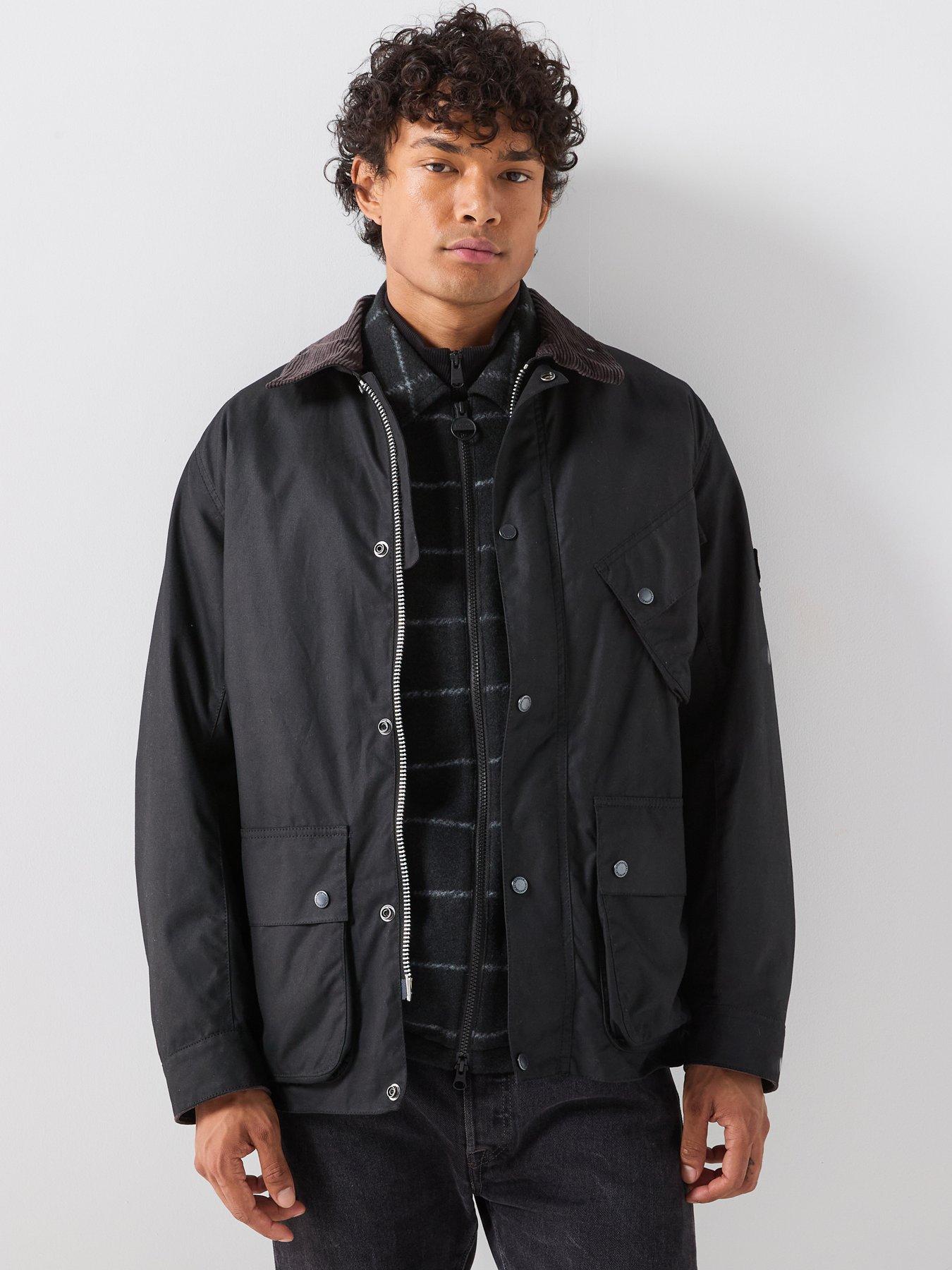 Image 1 of 6 of Barbour International Mens Brake Line Waxed Cotton Cord Collar Jacket - Black