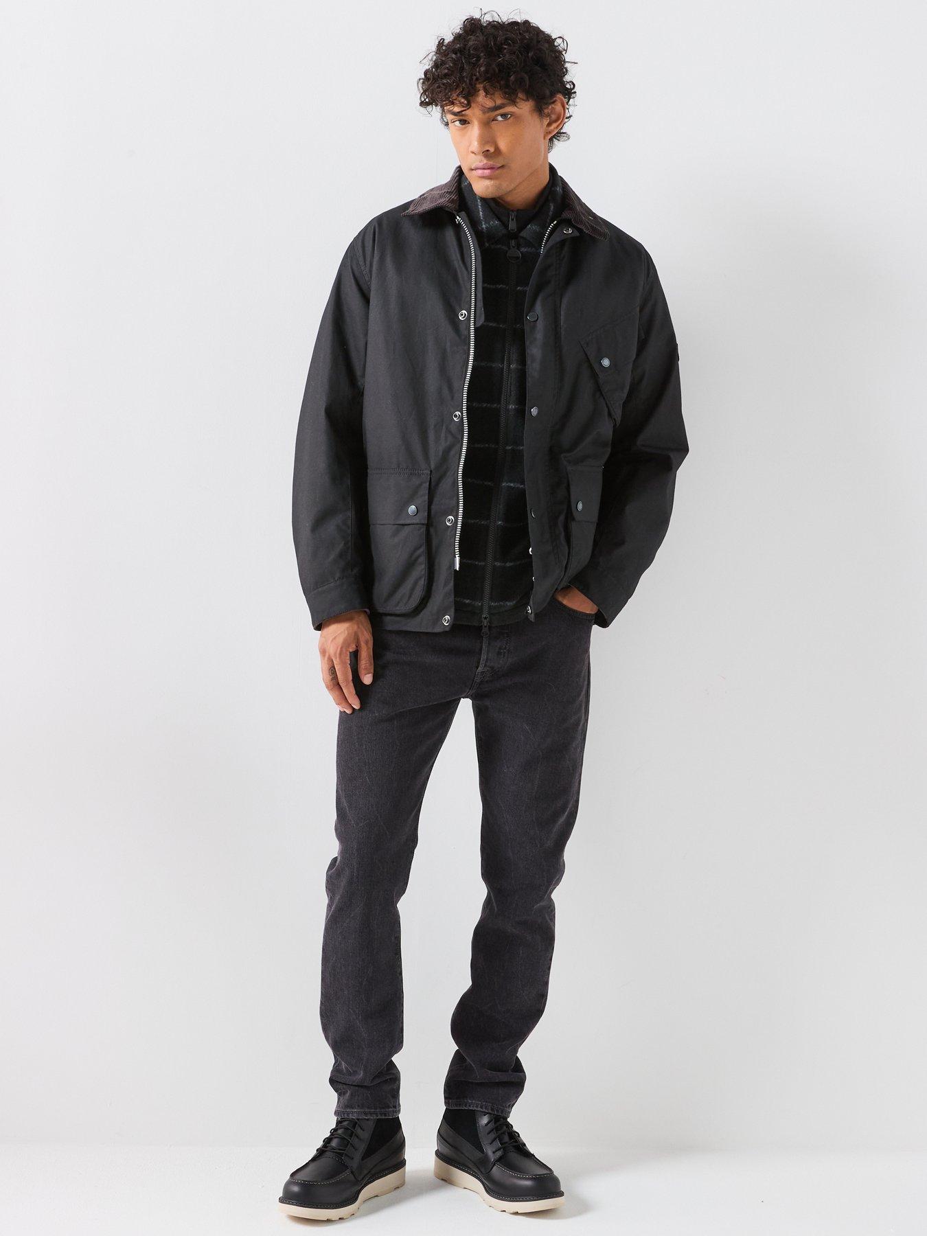 Image 3 of 6 of Barbour International Mens Brake Line Waxed Cotton Cord Collar Jacket - Black