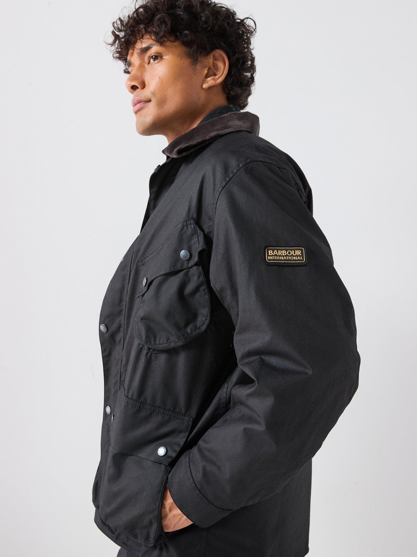Image 5 of 6 of Barbour International Mens Brake Line Waxed Cotton Cord Collar Jacket - Black