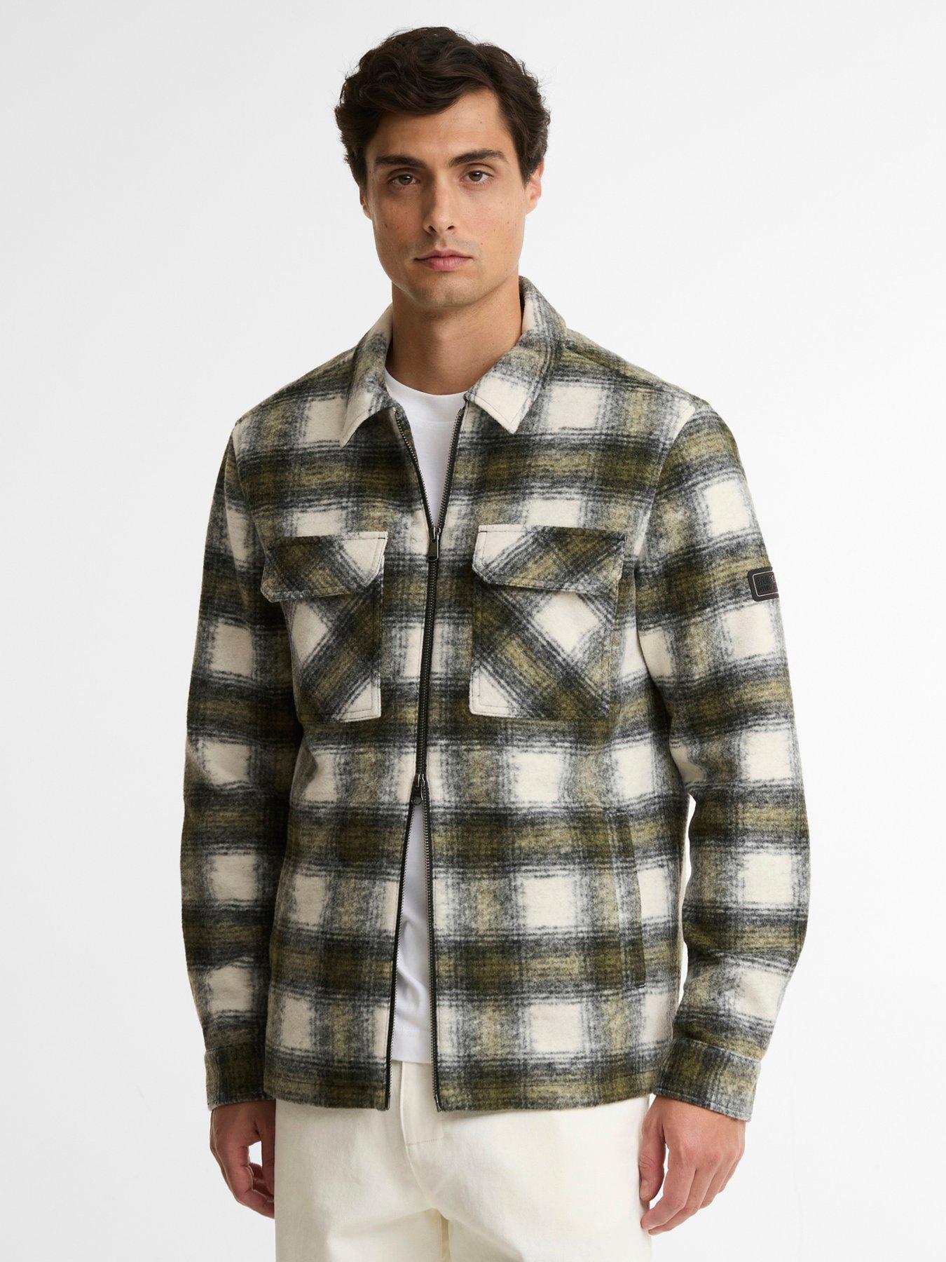 Barbour International Clayton Brushed Checked Fleece Overshirt, Green, Size L, Men