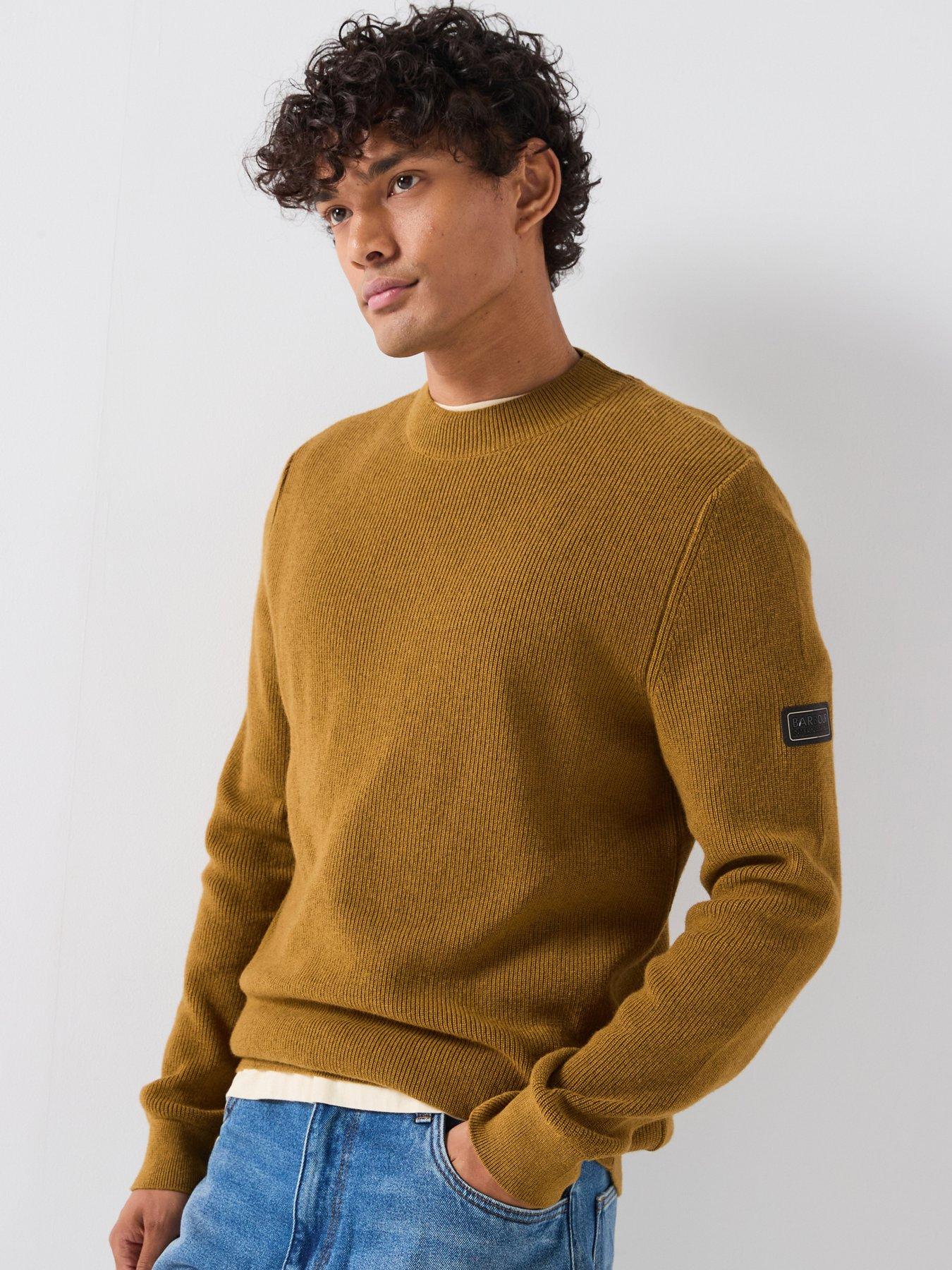 Barbour International Mens Crawley Wool-Cotton Regular Fit Jumper, Brown, Size M, Men