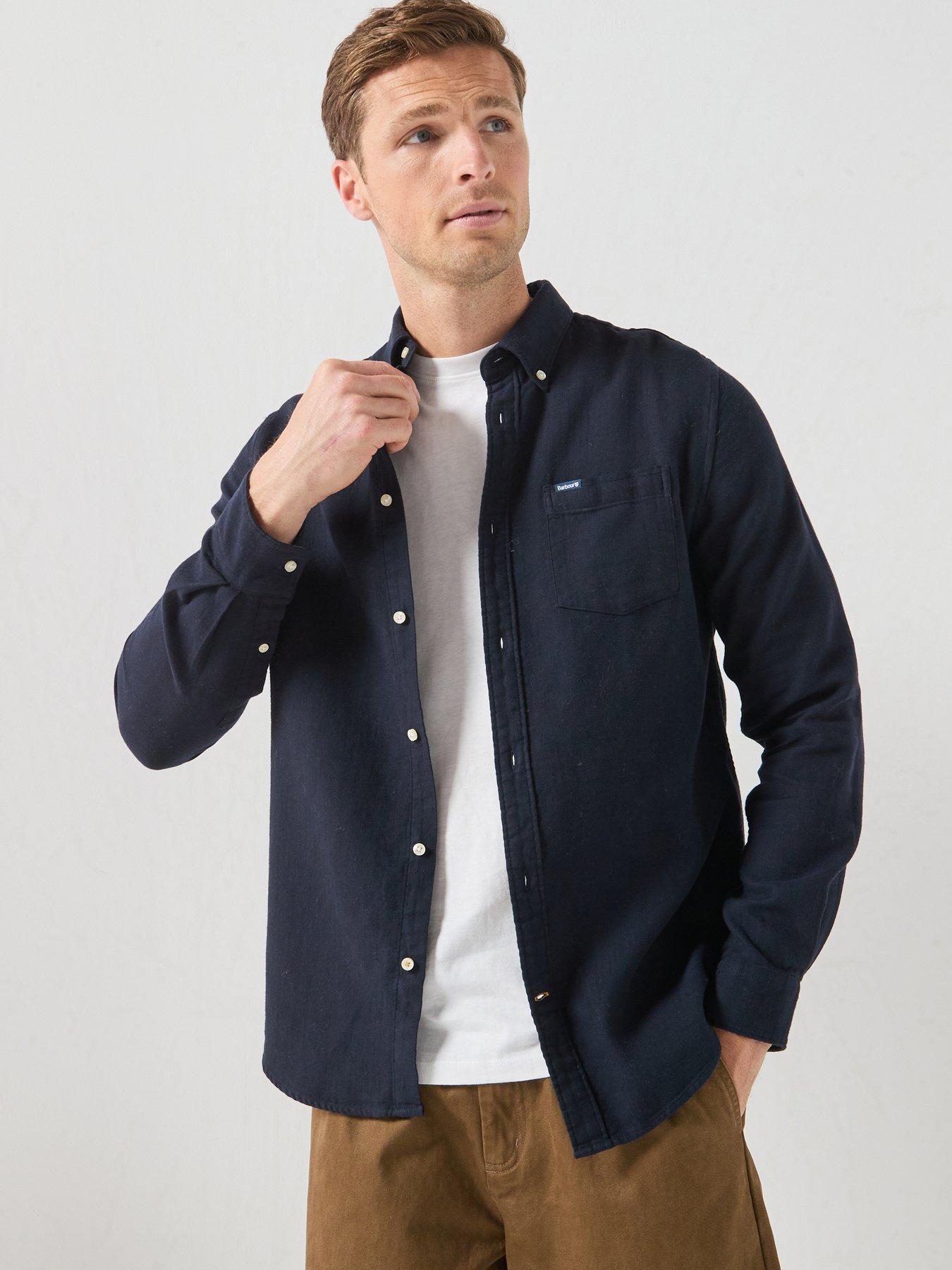 Image 1 of 6 of Barbour Mens Buckley Tailored Herringbone Shirt - Navy