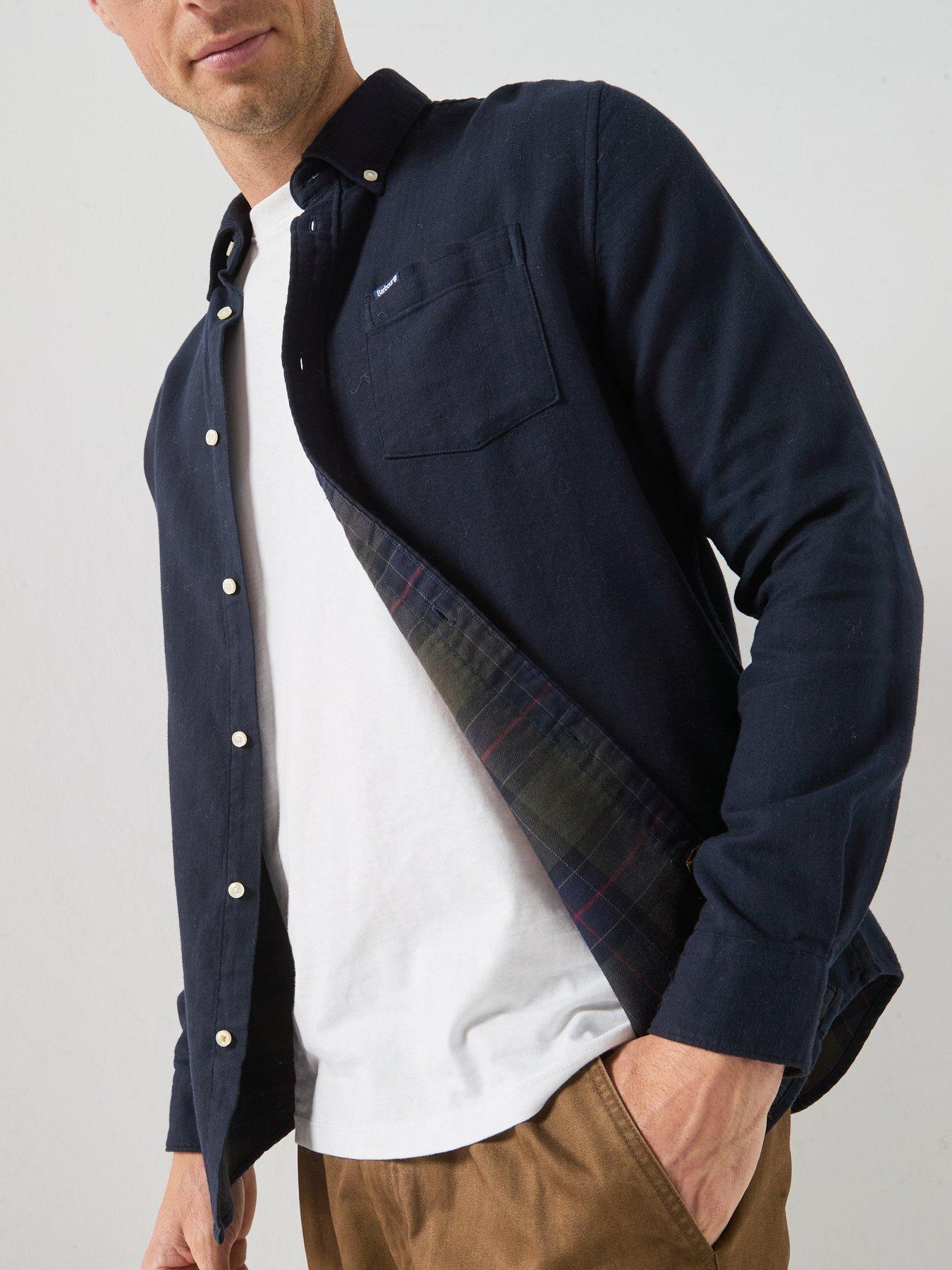Image 4 of 6 of Barbour Mens Buckley Tailored Herringbone Shirt - Navy