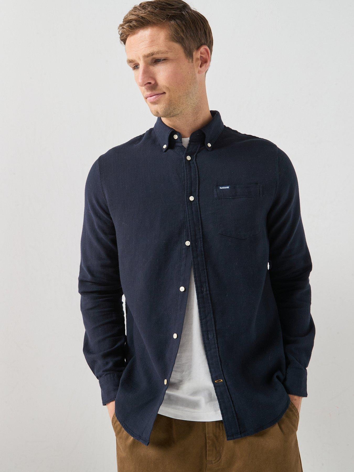 Image 5 of 6 of Barbour Mens Buckley Tailored Herringbone Shirt - Navy