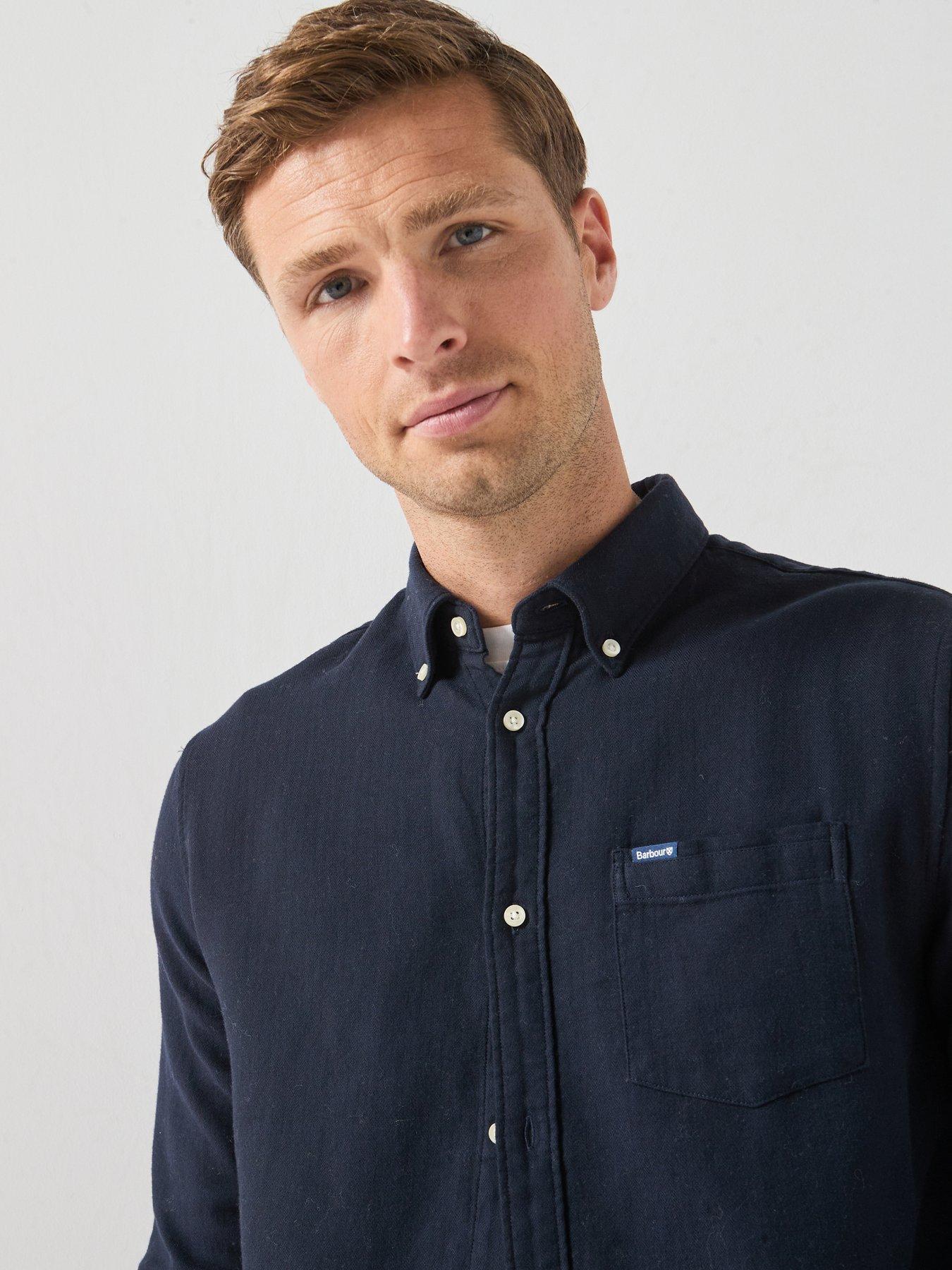 Image 6 of 6 of Barbour Mens Buckley Tailored Herringbone Shirt - Navy