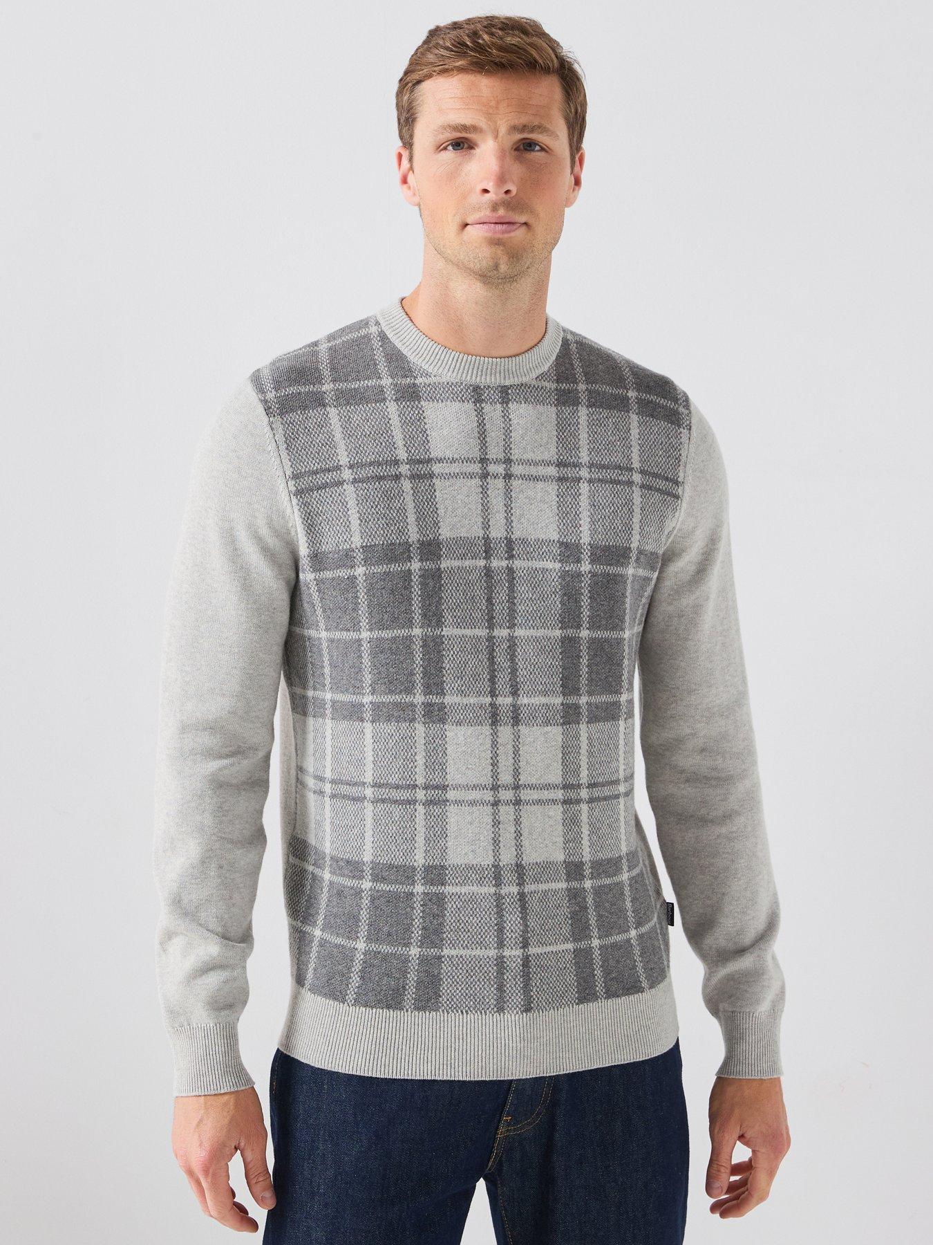 Barbour Mineral Tartan Crewneck Knitted Jumper - Grey