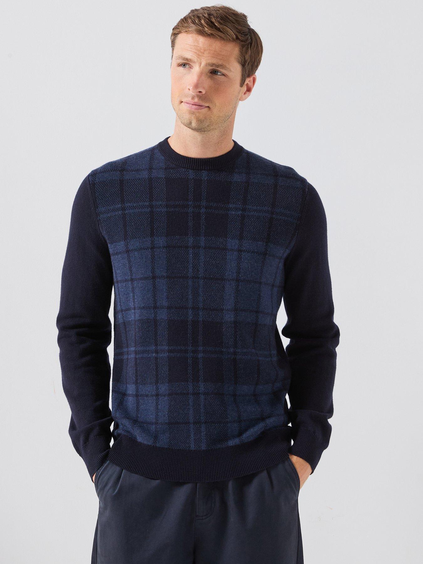 Barbour Mineral Tartan Crewneck Knitted Jumper, Navy, Size Xl, Men