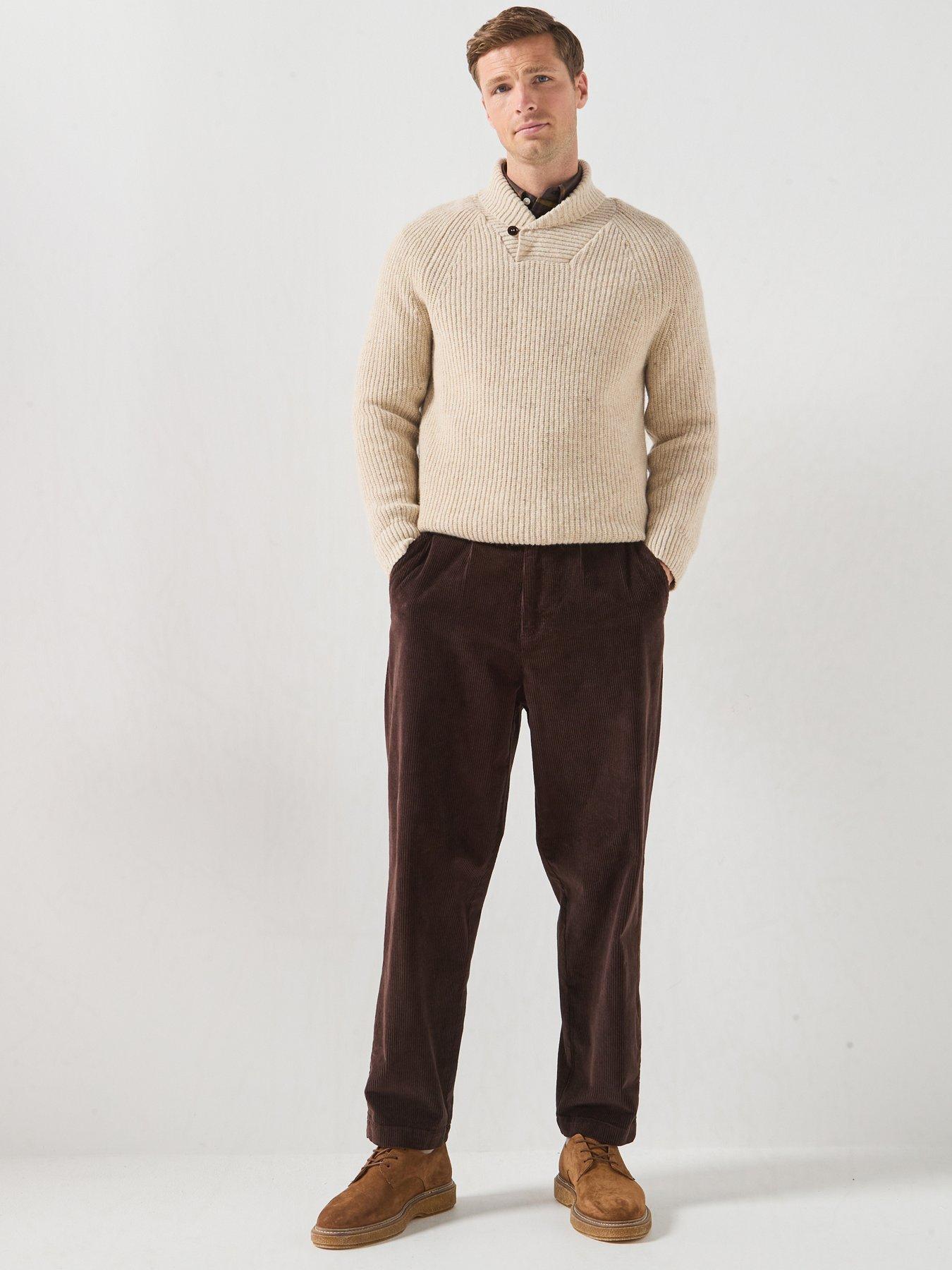 Image 3 of 5 of Barbour Mens Fleck Shawl Neck Ribbed Knitted Jumper - Cream
