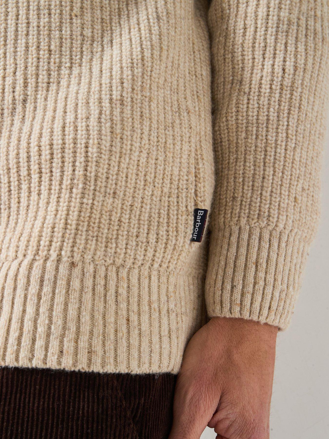 Image 5 of 5 of Barbour Mens Fleck Shawl Neck Ribbed Knitted Jumper - Cream