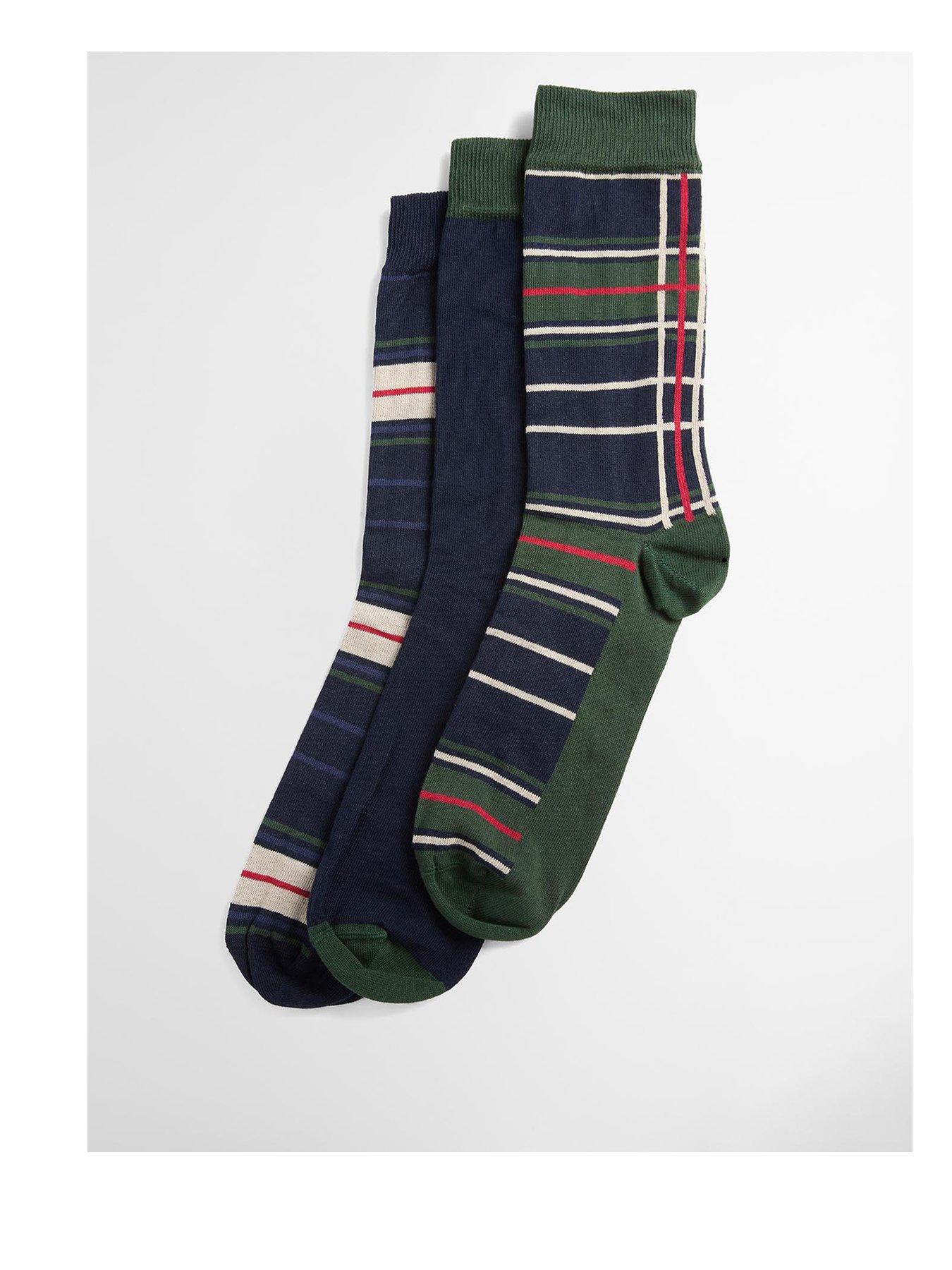 Image 1 of 4 of Barbour Mens Tartan Gift Box 3 Pack Socks - Navy
