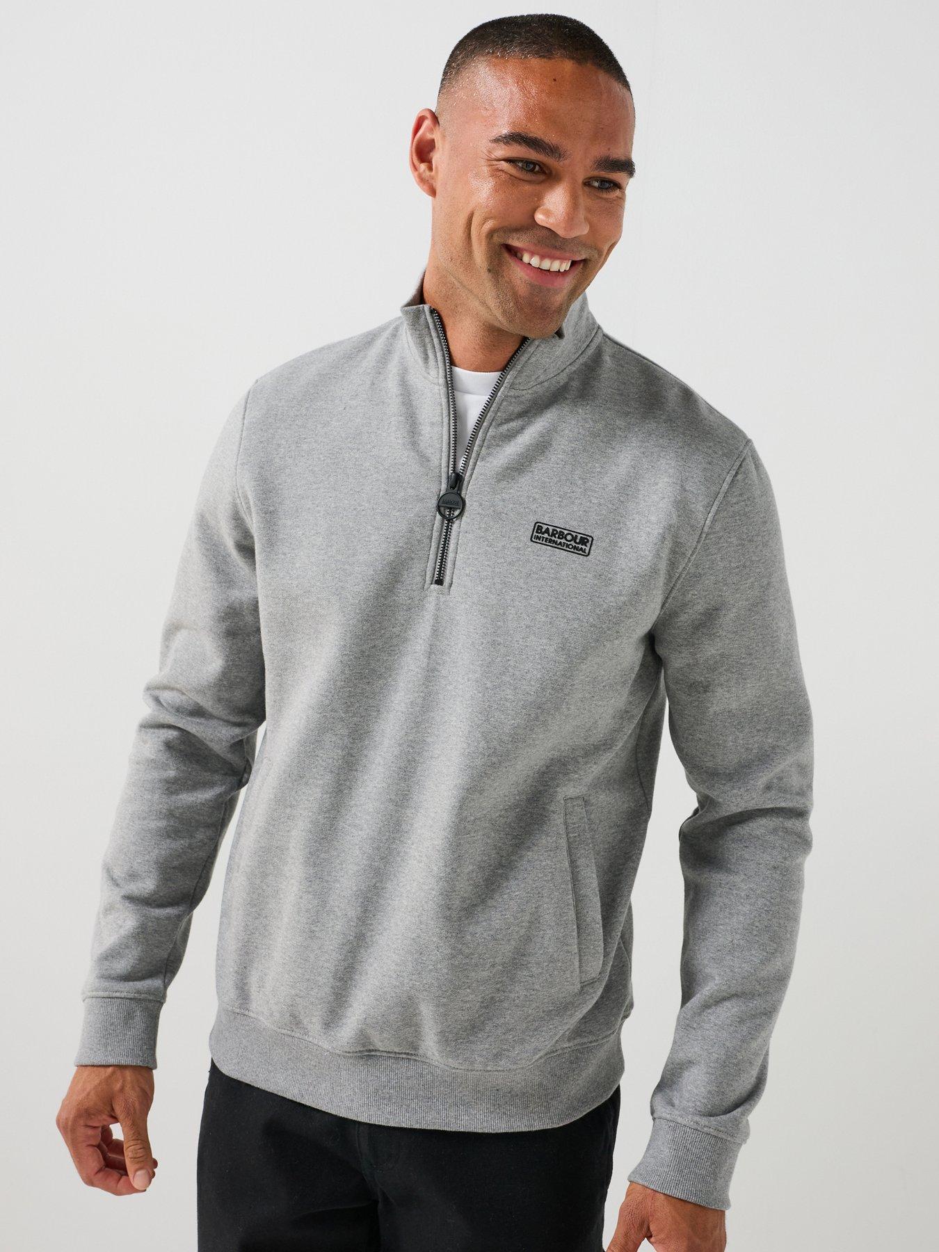 Barbour International Mens Half Zip Stand Collar Sweatshirt, Grey, Size 2Xl, Men