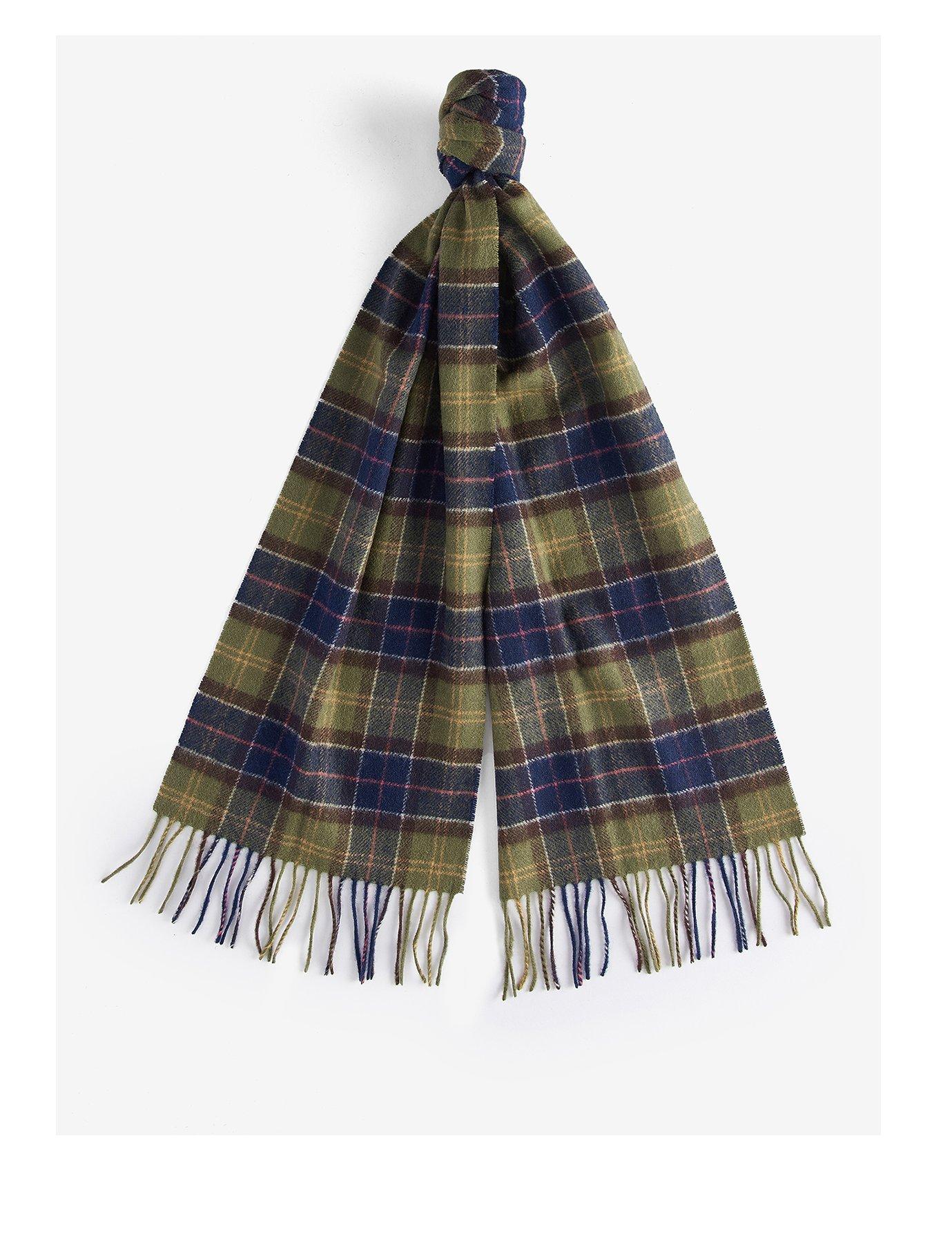 Barbour Mens Tartan Lambswool Fringe Scarf - Beige - Image 6