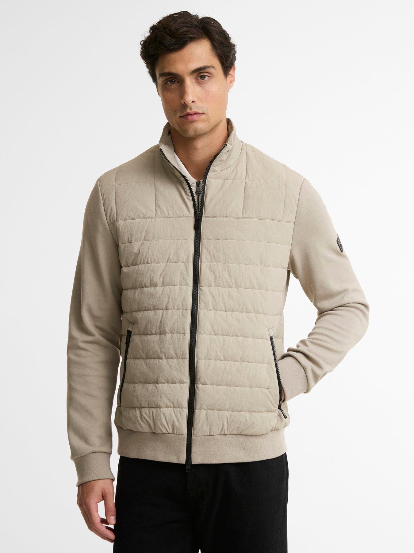 Barbour International Mens Collins Baffle Quilted Zip Through Sweatshirt, Cream, Size 2Xl, Men