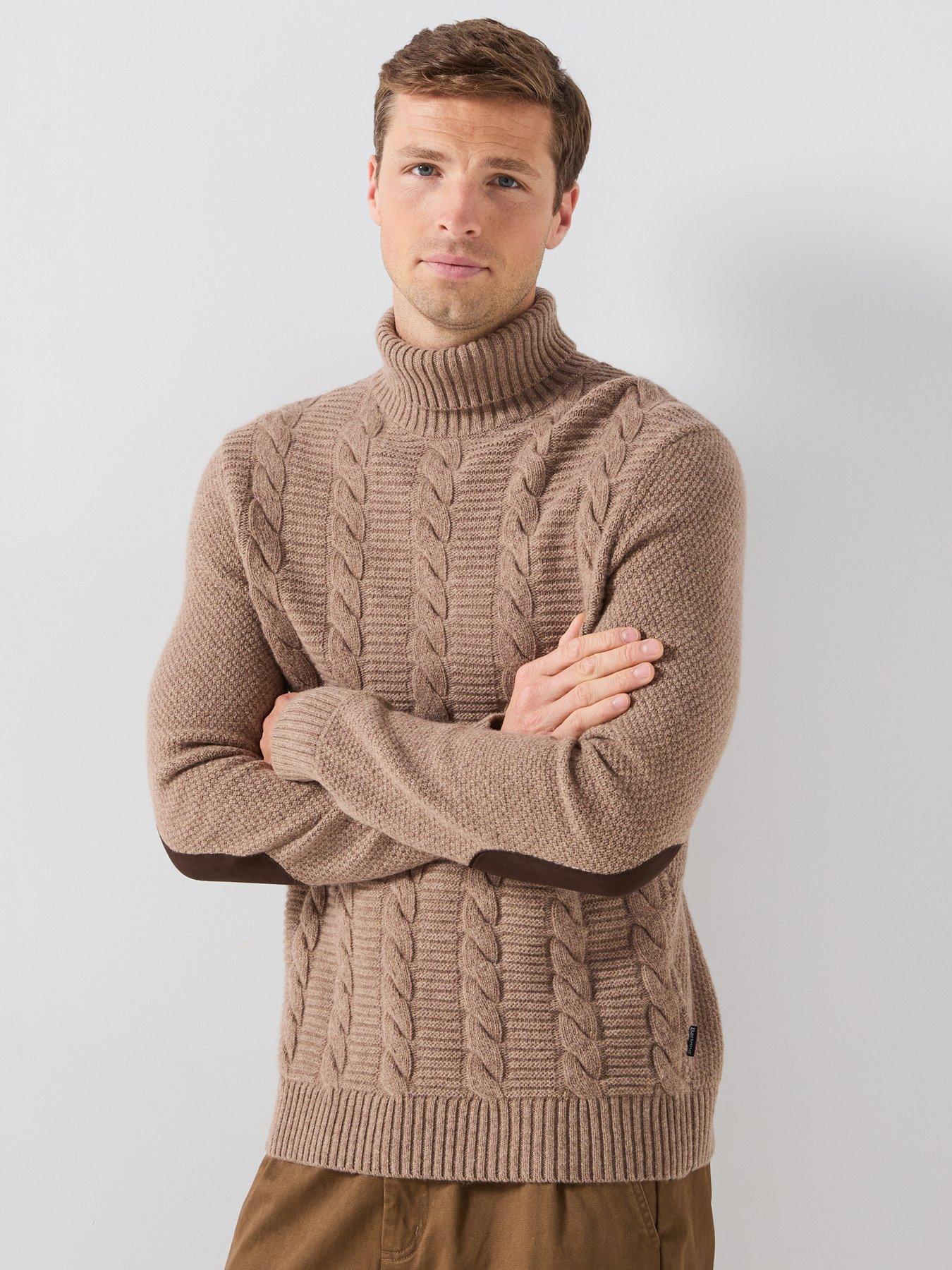 Image 1 of 6 of Barbour Mens Staplecross Cable Rollneck Wool Jumper - Beige