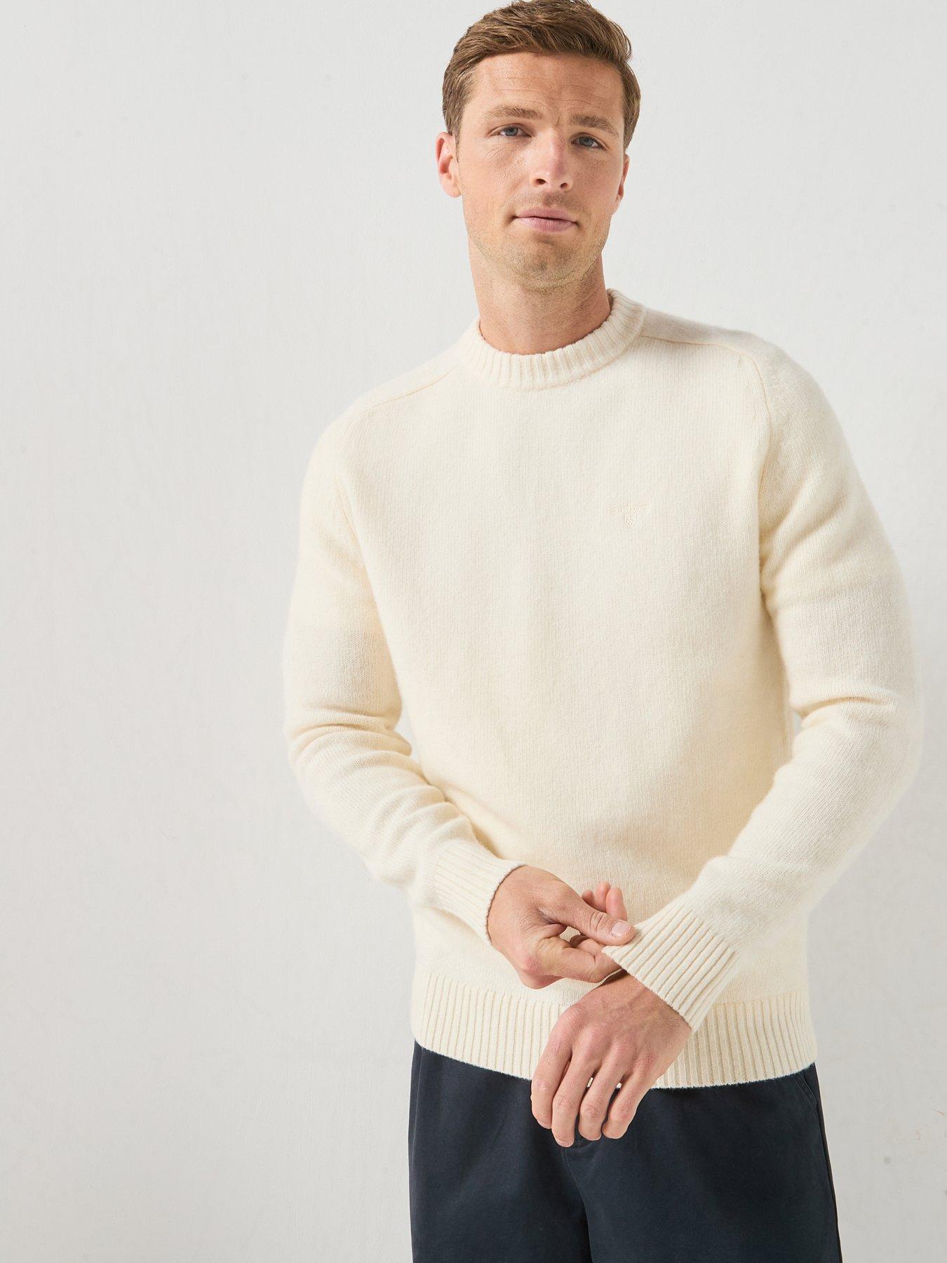 Barbour Mens Newtown Crew Neck 100% Wool Knitted Jumper, White, Size M, Men